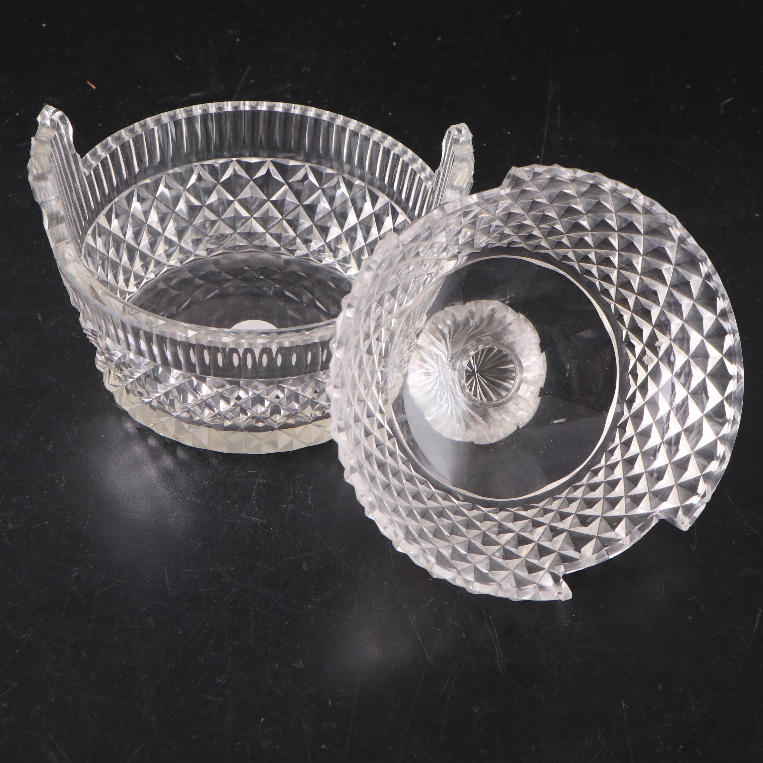 Irish Cut Glass Bonbonnière with Other Bottles and Lidded Bowl. 19th Century