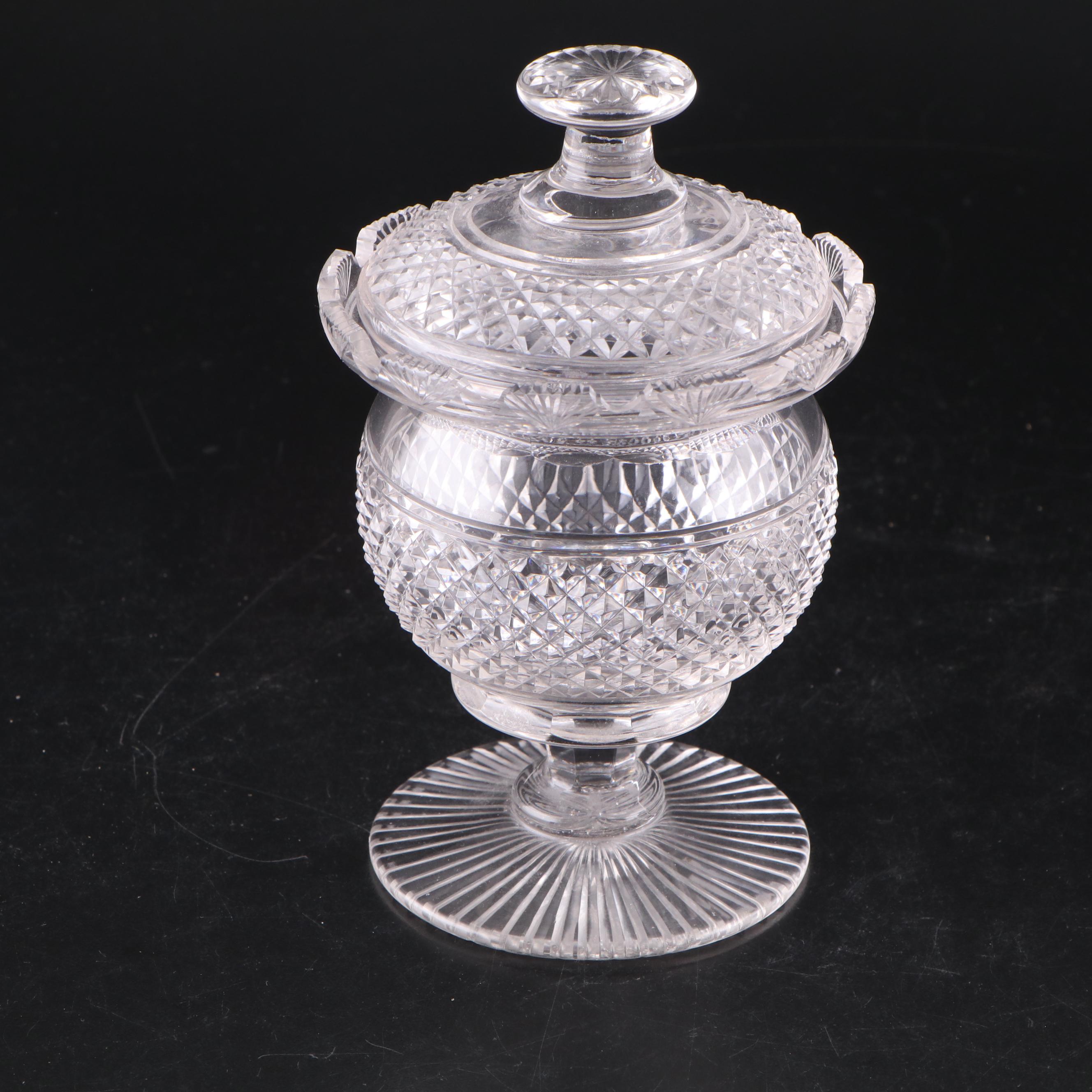 Irish Cut Glass Bonbonnière with Other Bottles and Lidded Bowl. 19th Century