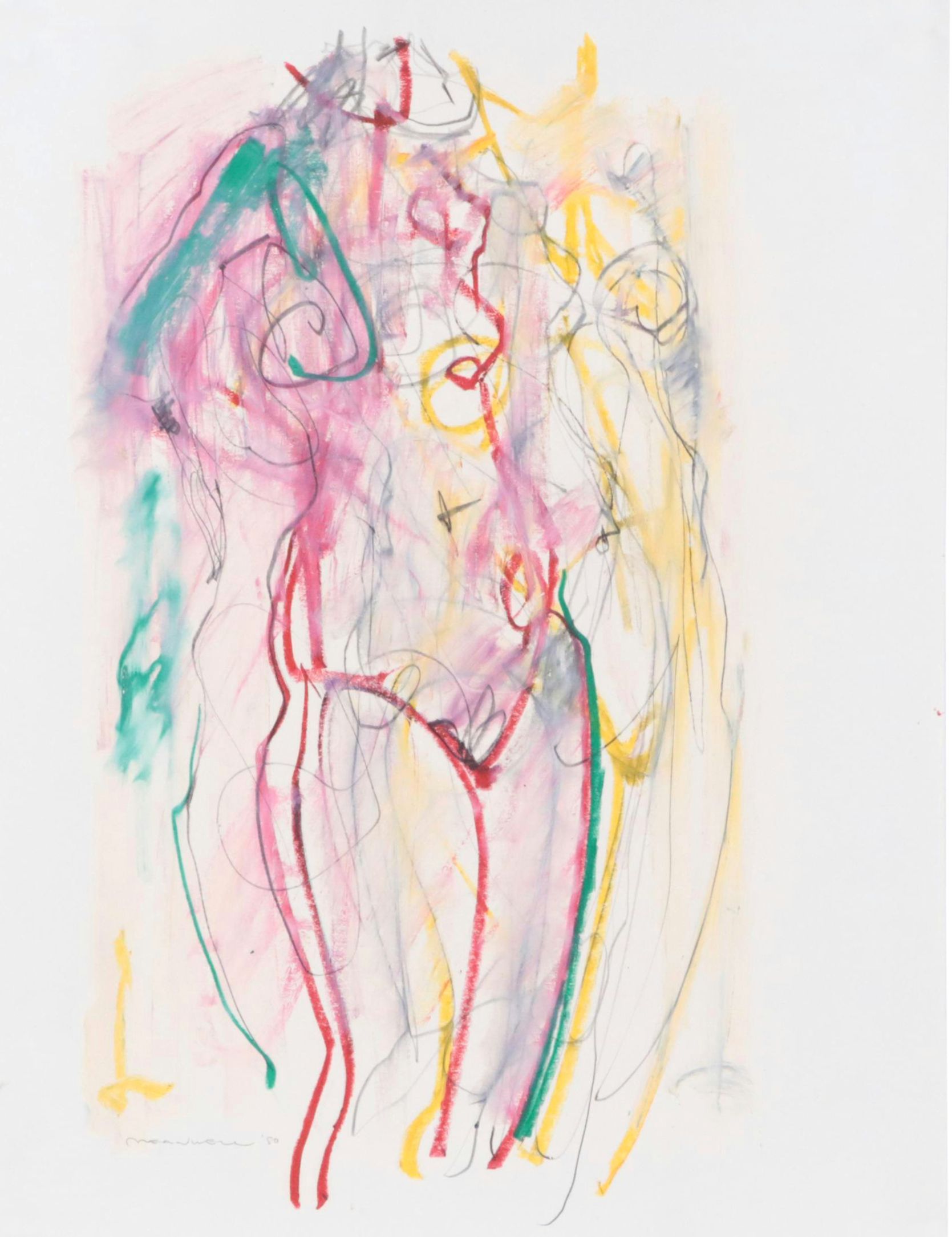 Jack Meanwell Figurative Oil Pastel Drawing, 1980