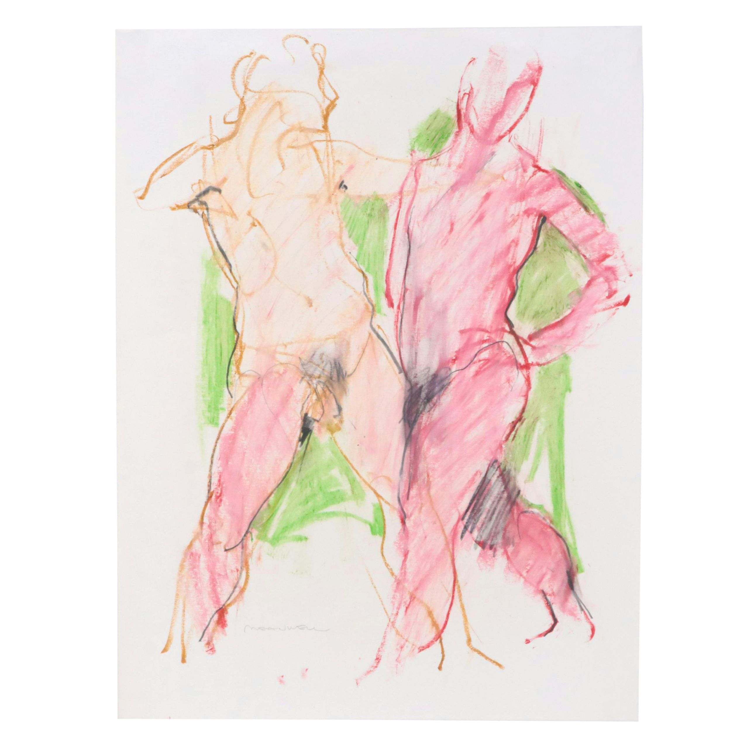 Jack Meanwell Figurative Oil Pastel Drawing