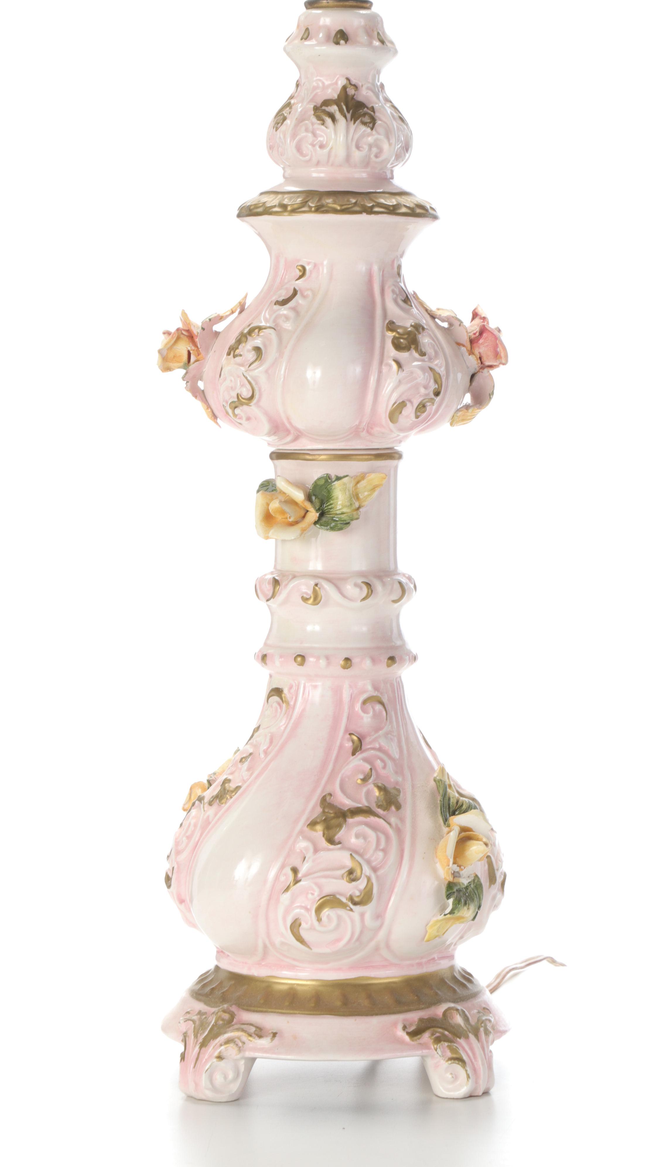 Pink Capodimonte With Satin Glass and Other Table Lamps, Mid to Late 20th C