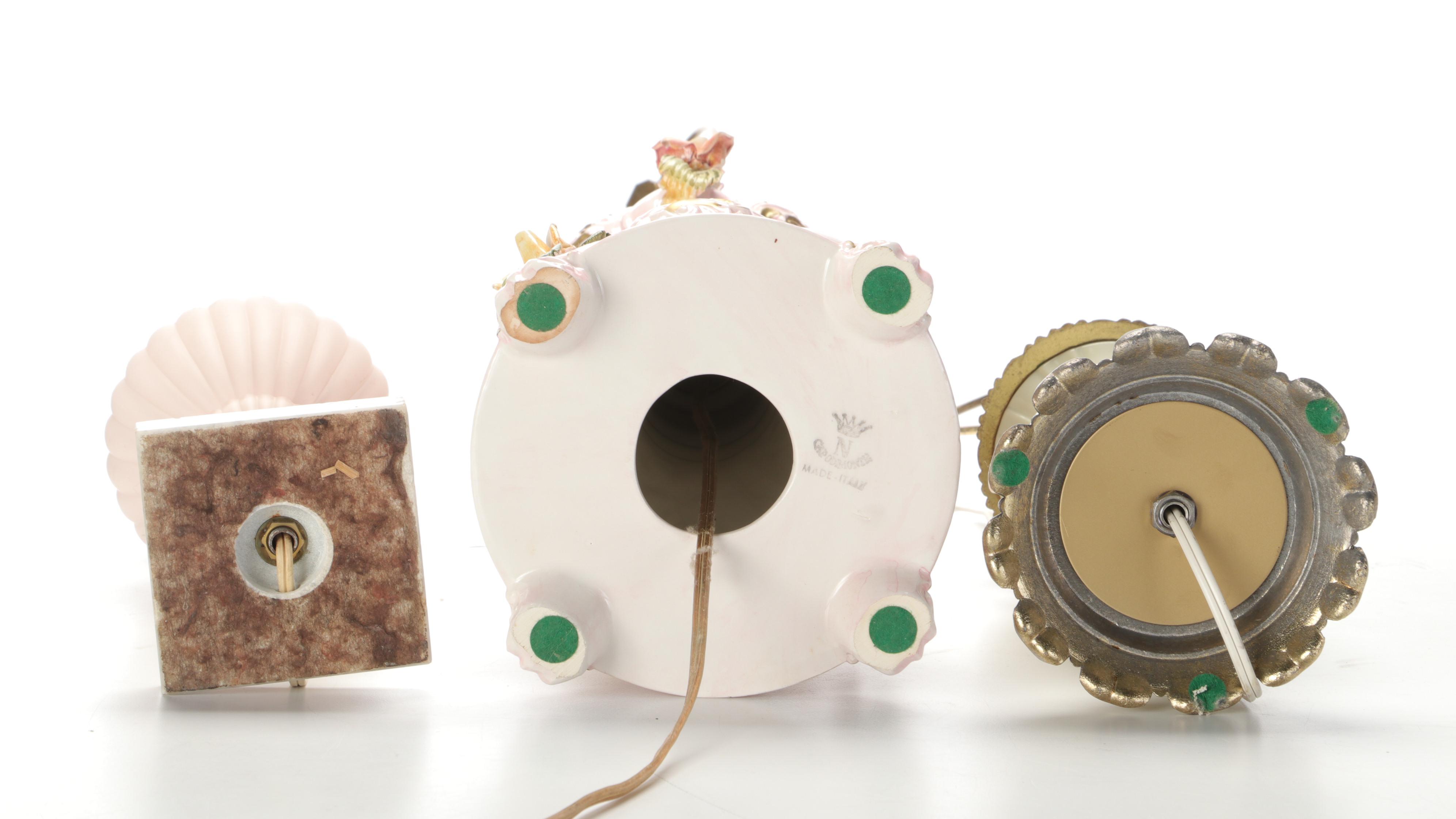 Pink Capodimonte With Satin Glass and Other Table Lamps, Mid to Late 20th C