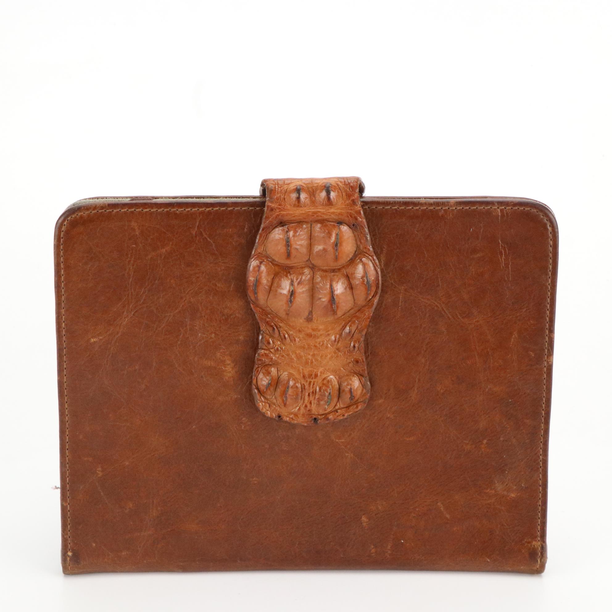 Leather/Hornback Crocodile Portfolio Cover with Leather Clutch Bags and Gloves