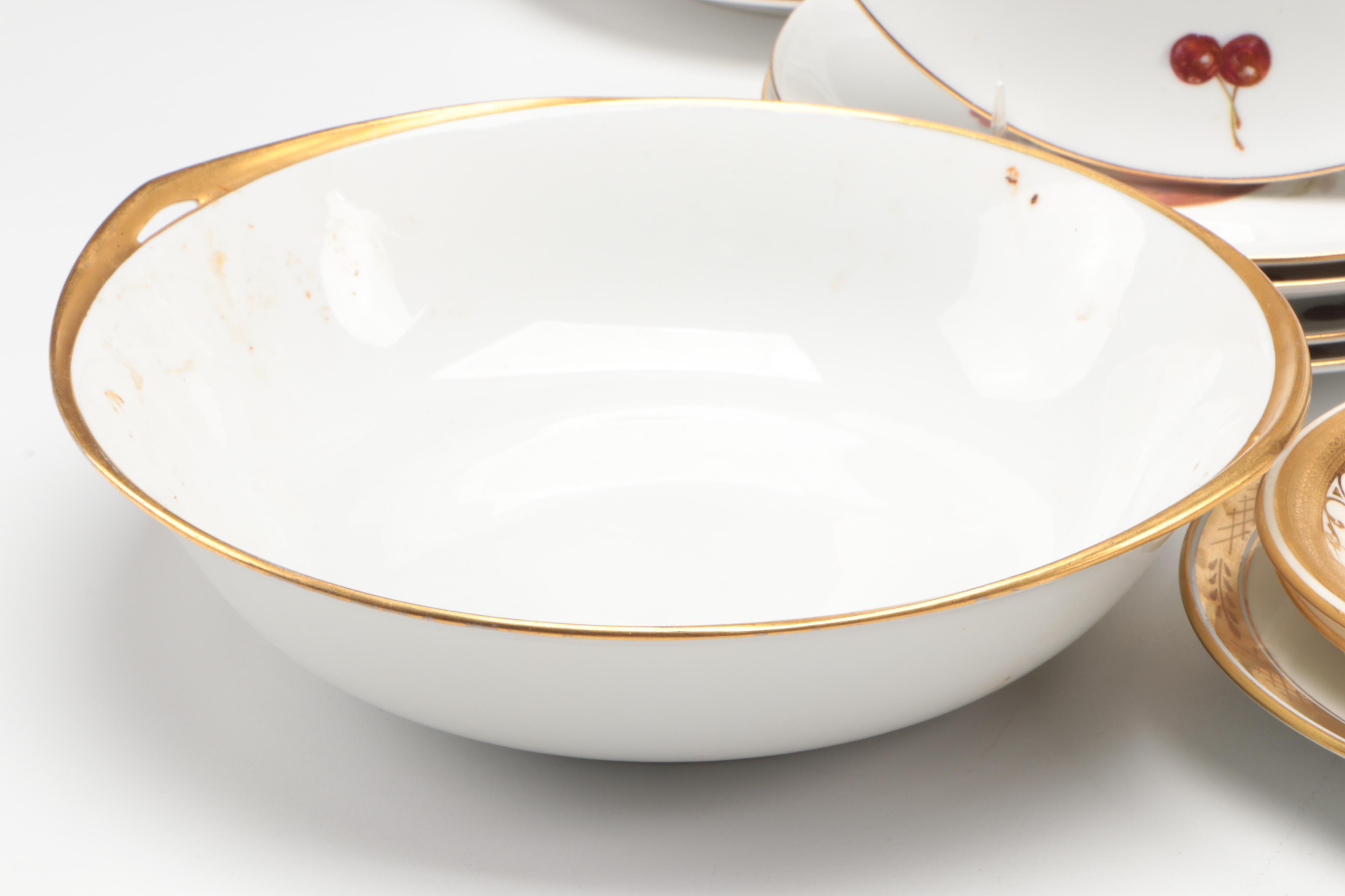 Royal Copenhagen "Golden Basket" Plate with Other Tableware and Cachepot