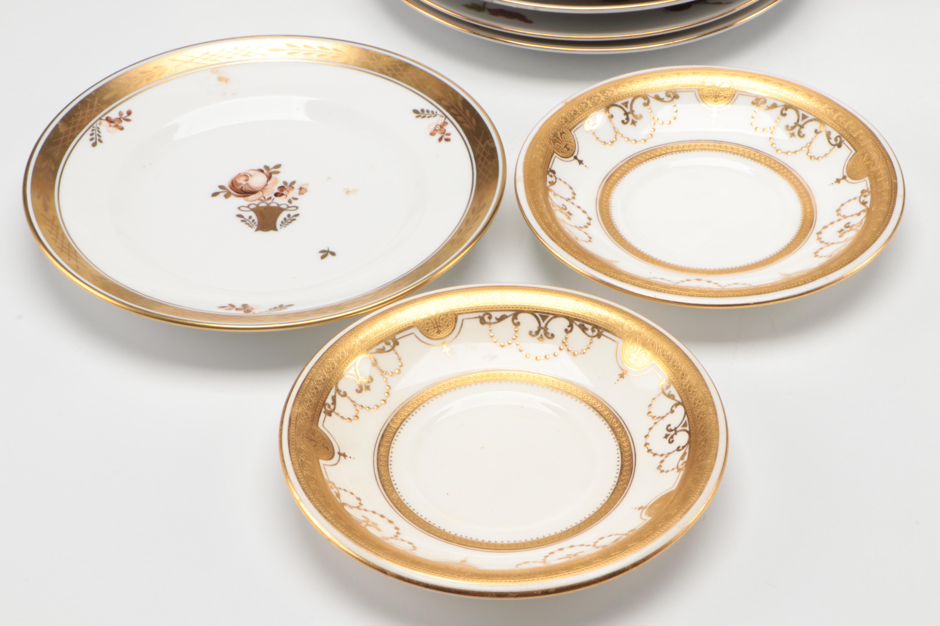 Royal Copenhagen "Golden Basket" Plate with Other Tableware and Cachepot