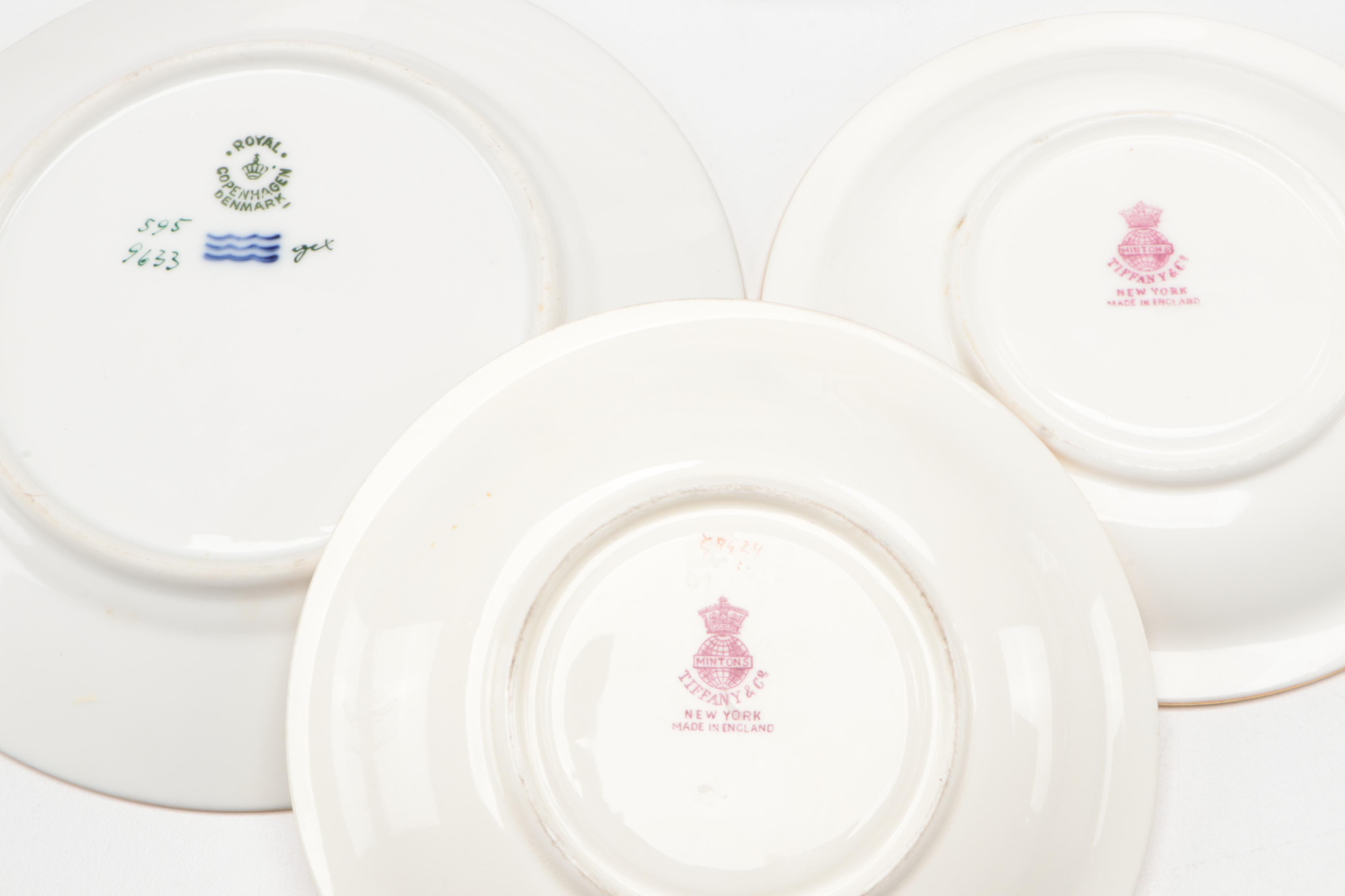 Royal Copenhagen "Golden Basket" Plate with Other Tableware and Cachepot