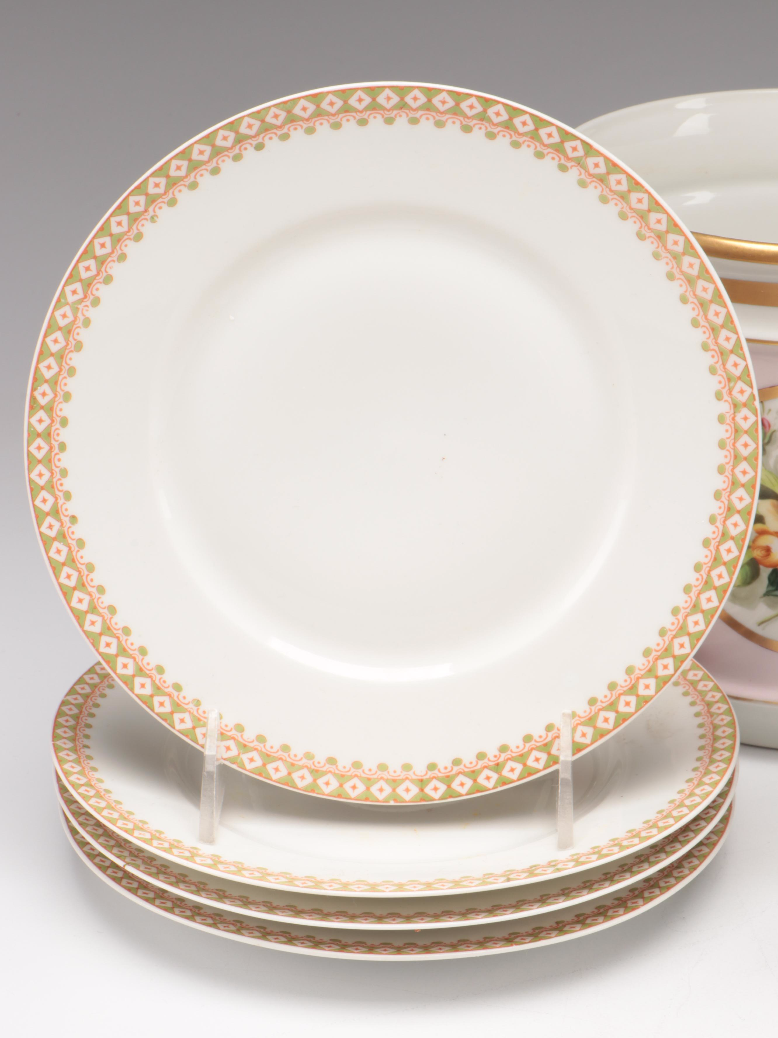 Royal Copenhagen "Golden Basket" Plate with Other Tableware and Cachepot