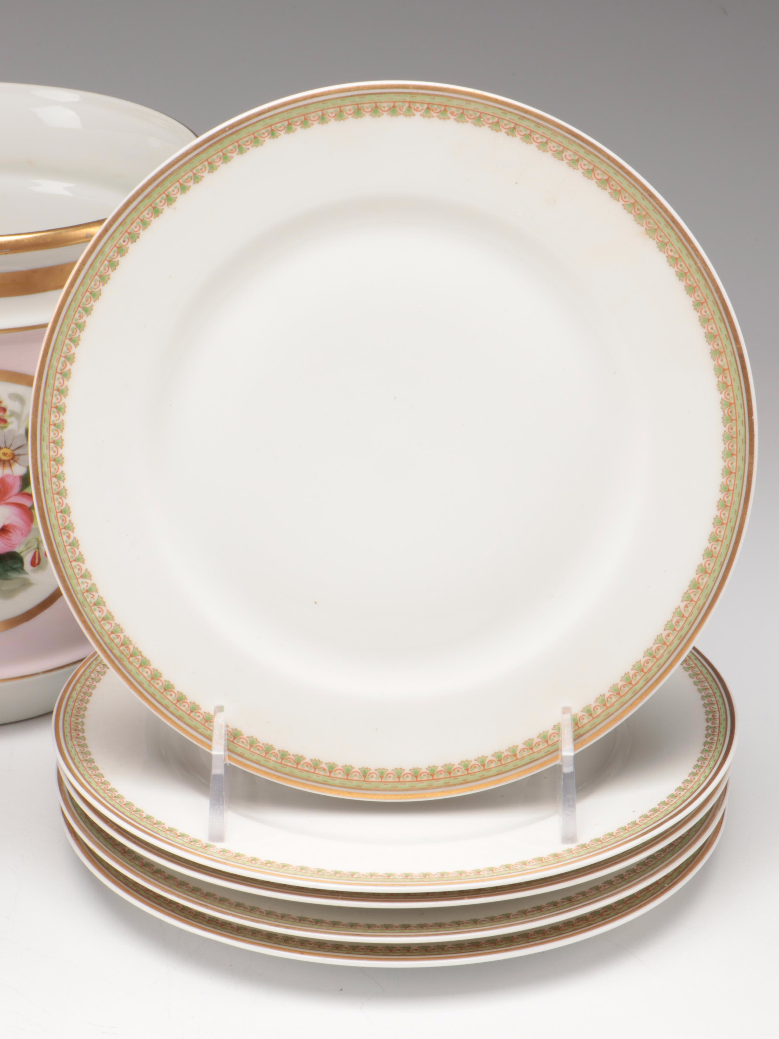 Royal Copenhagen "Golden Basket" Plate with Other Tableware and Cachepot