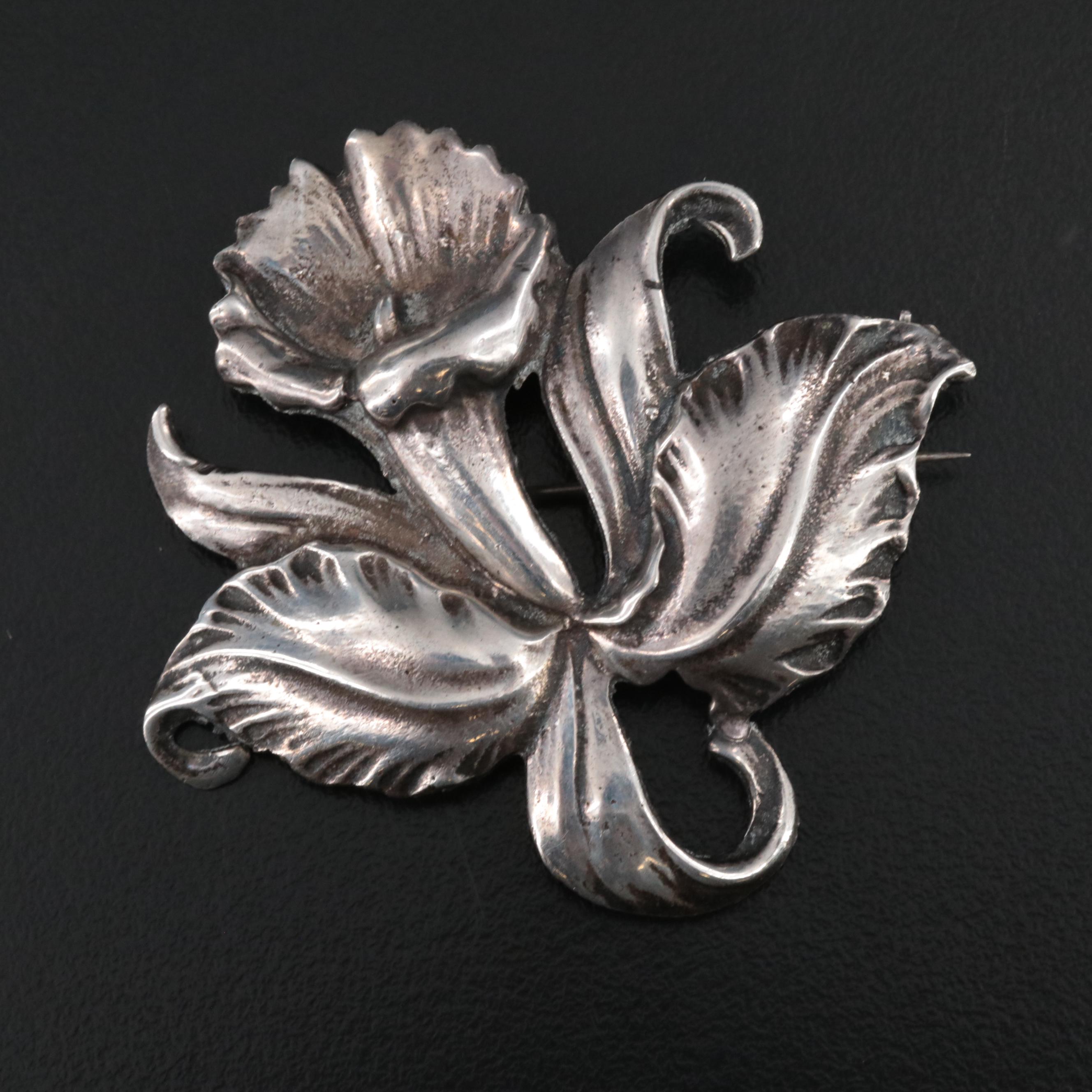 Sterling Orchid Brooch