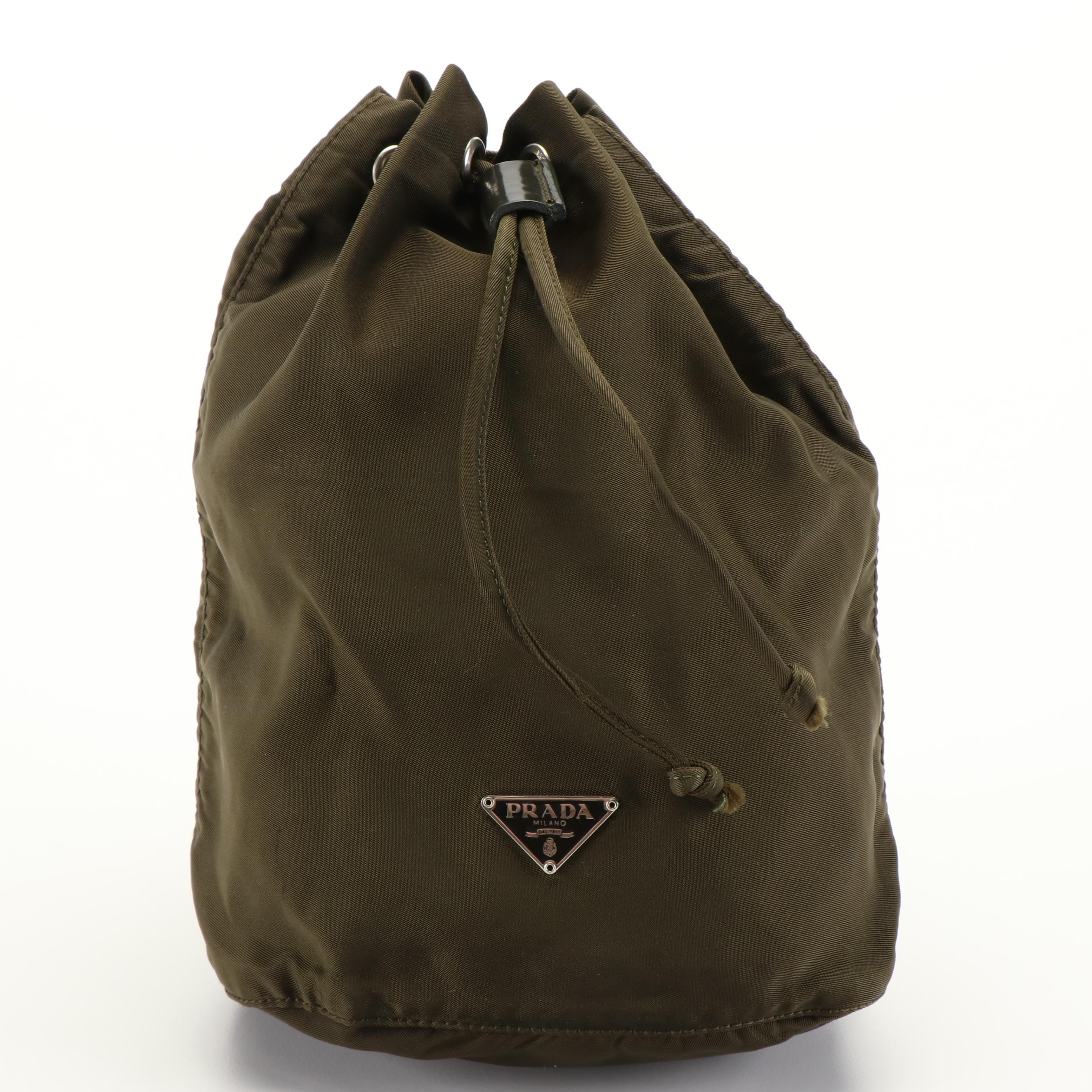 Prada Tundra Green Nylon Drawstring Bucket Pouch