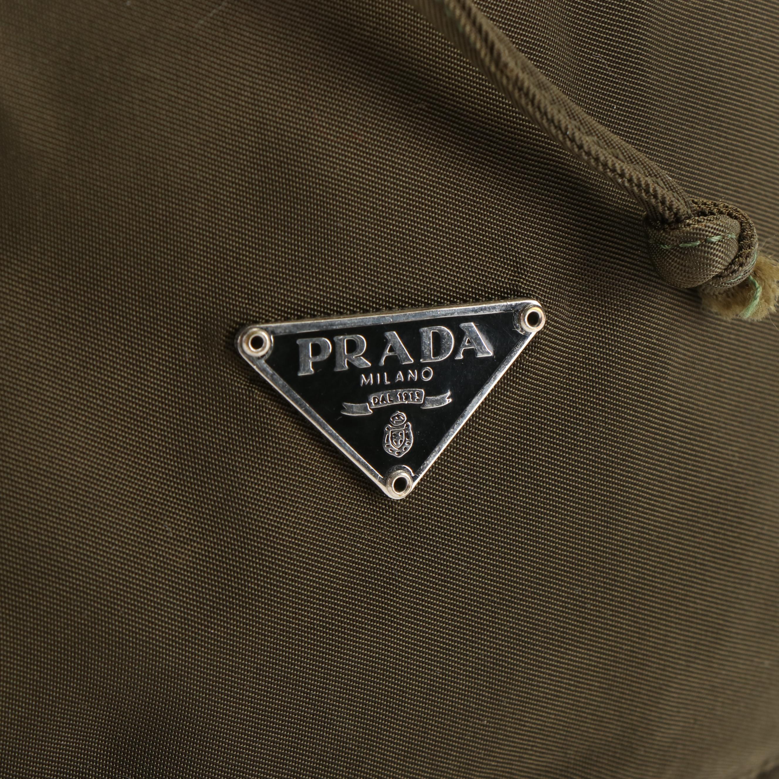 Prada Tundra Green Nylon Drawstring Bucket Pouch