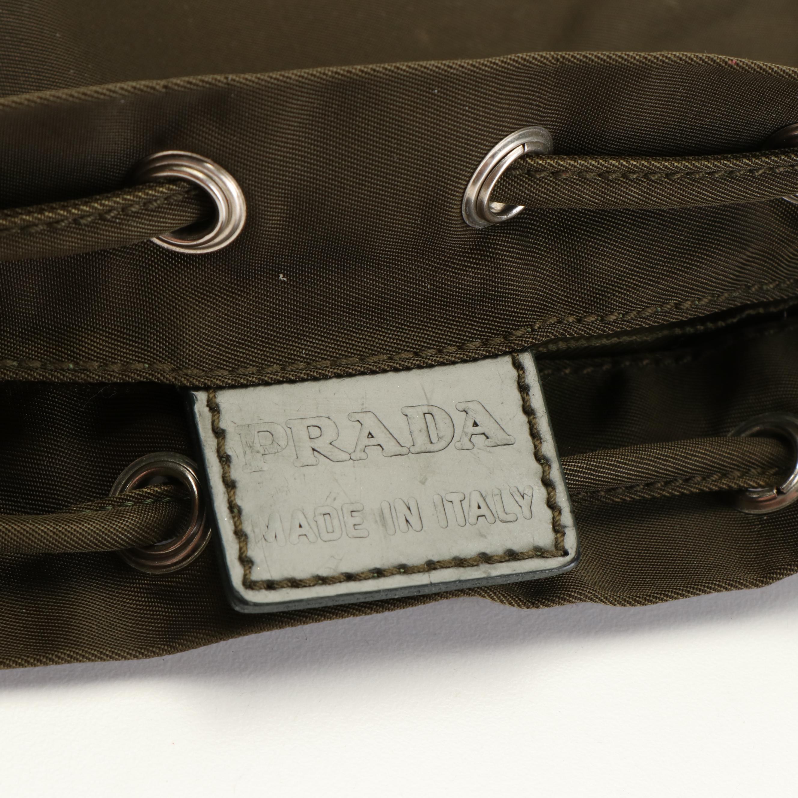 Prada Tundra Green Nylon Drawstring Bucket Pouch