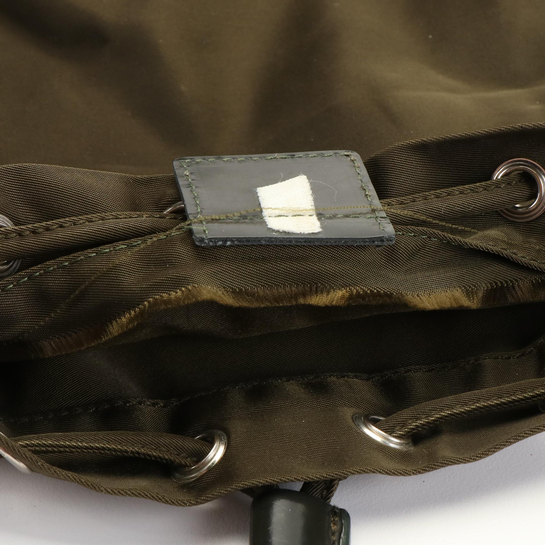 Prada Tundra Green Nylon Drawstring Bucket Pouch