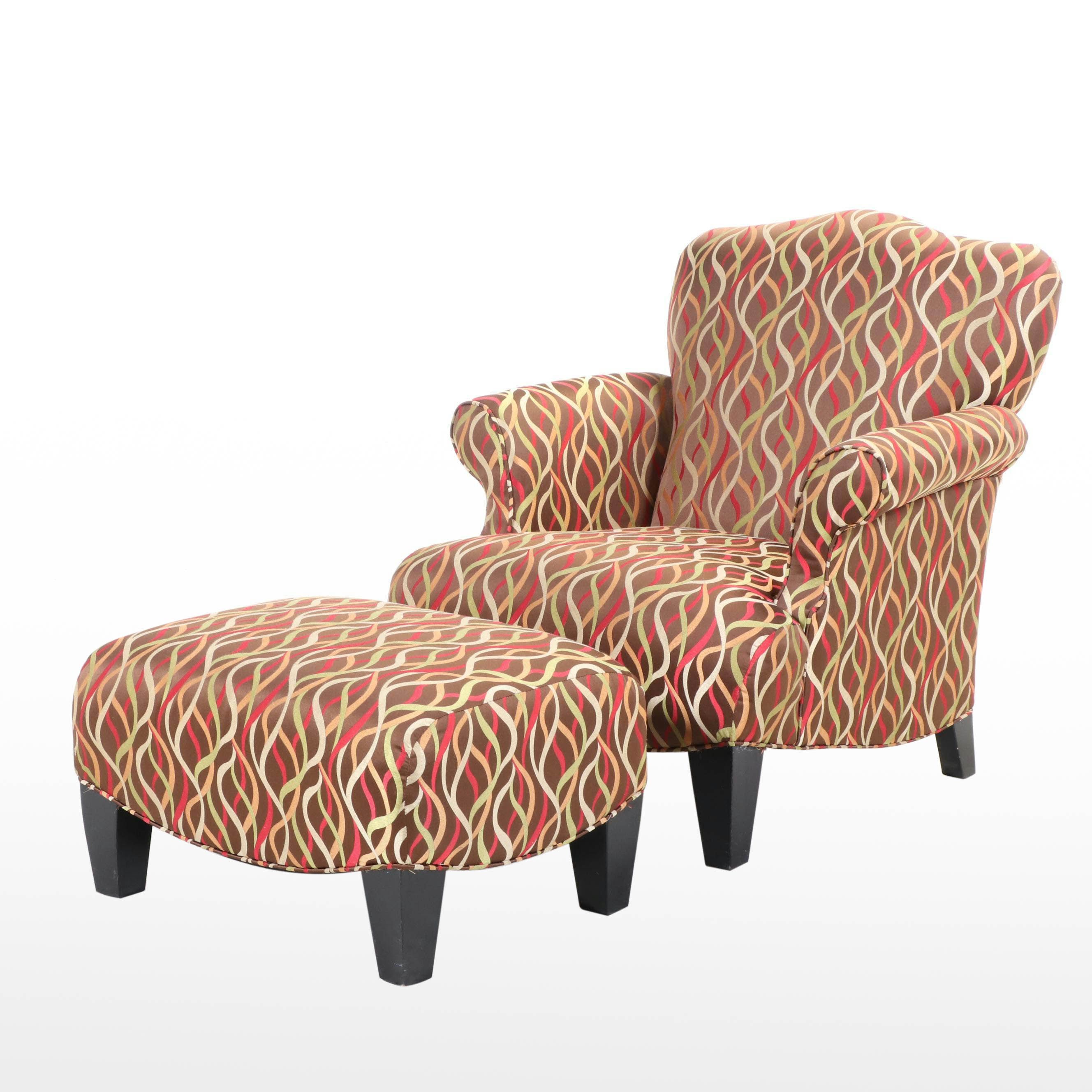 Contemporary Custom-Upholstered Reclining-Back Armchair with Ottoman