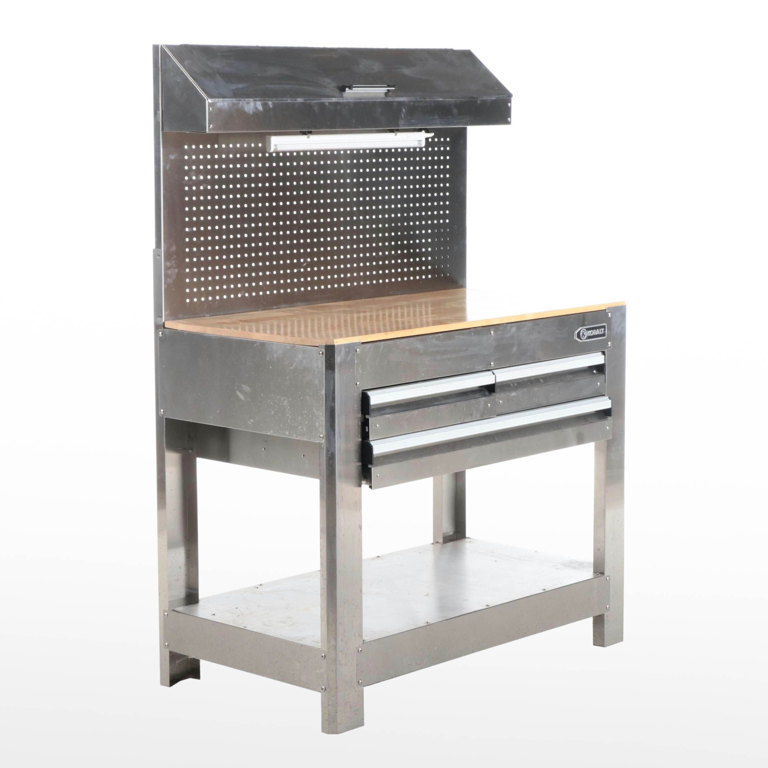 Kobalt Stainless Steel and Wood Top Three-Drawer Workbench