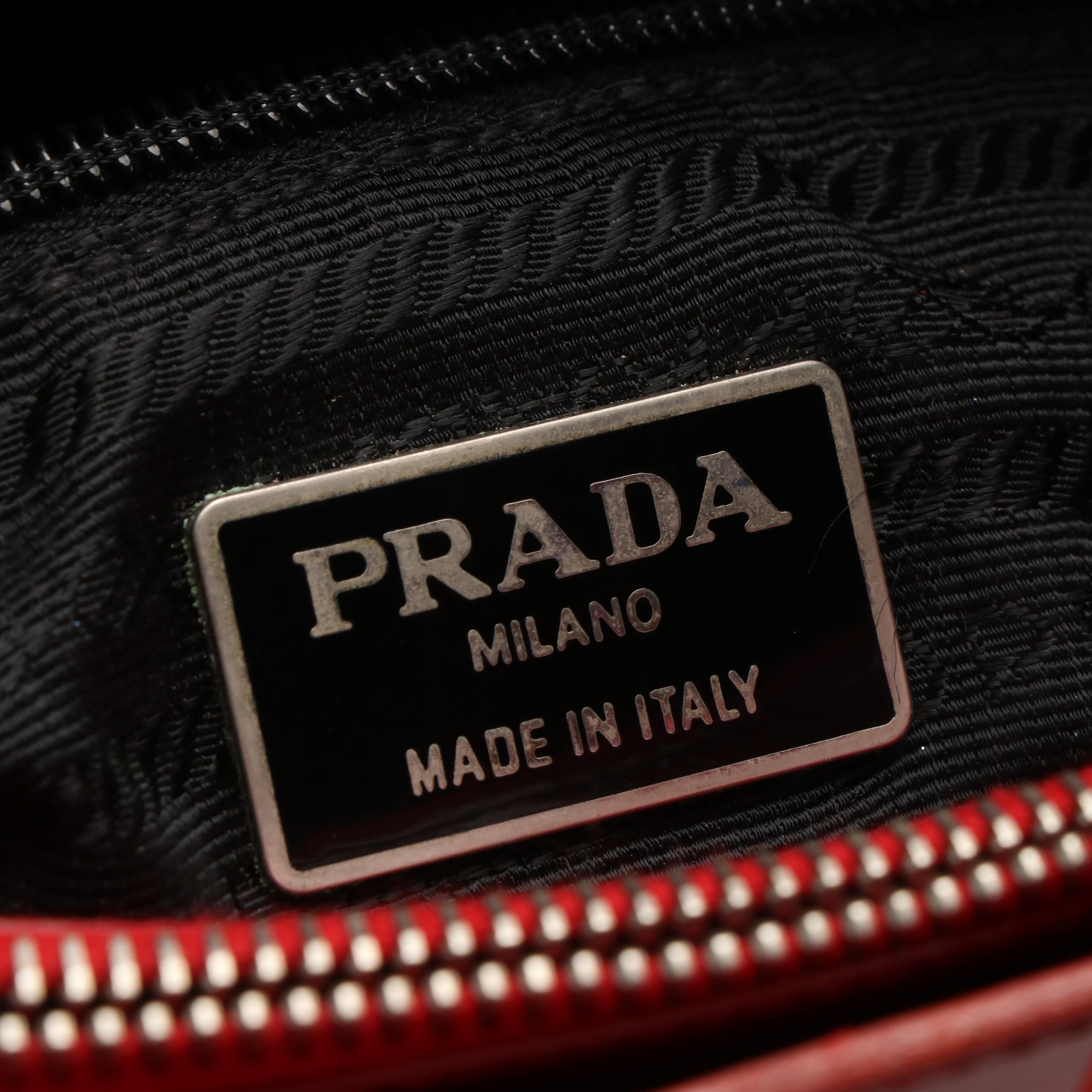 Prada Red Glossy Leather Zippered Tote Bag