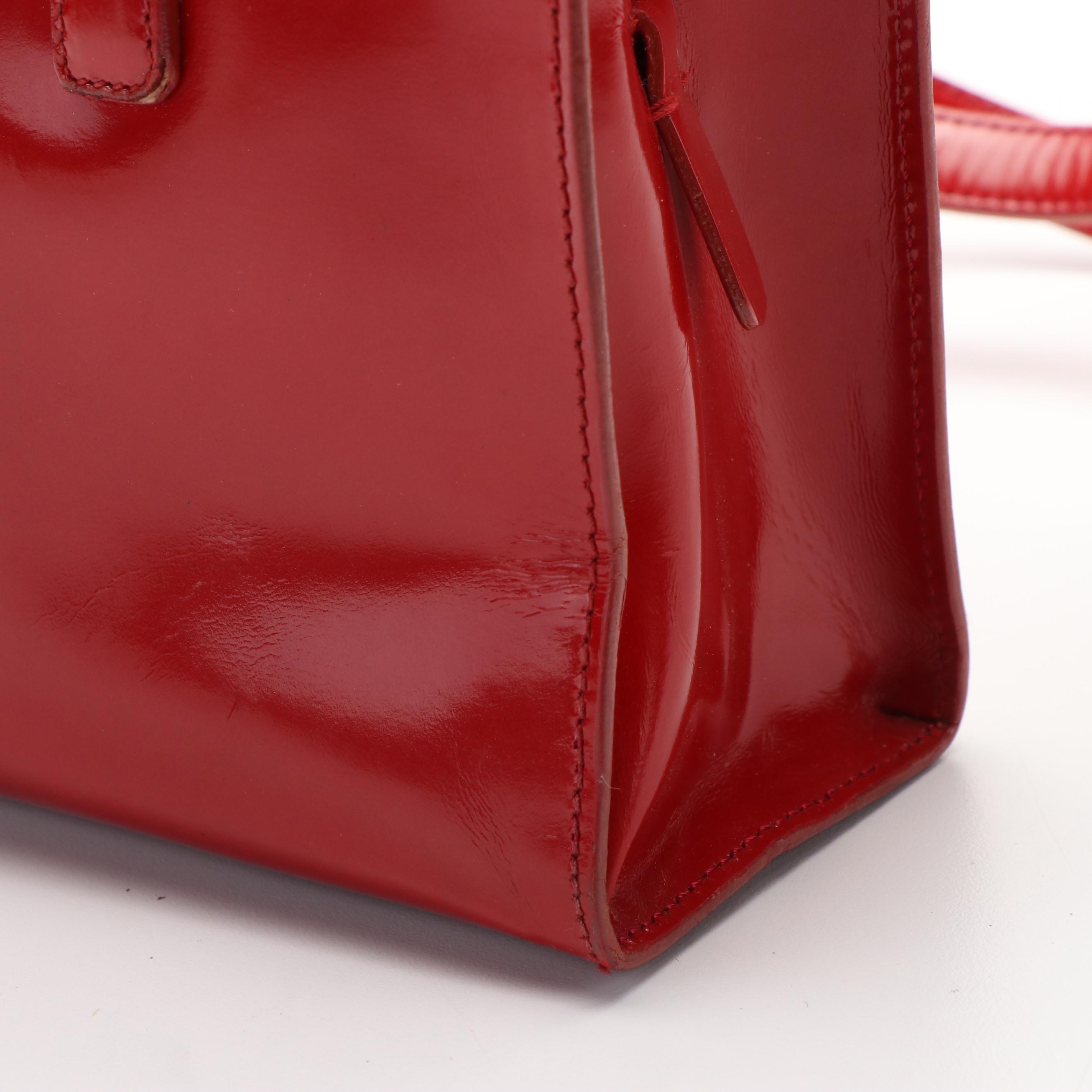 Prada Red Glossy Leather Zippered Tote Bag
