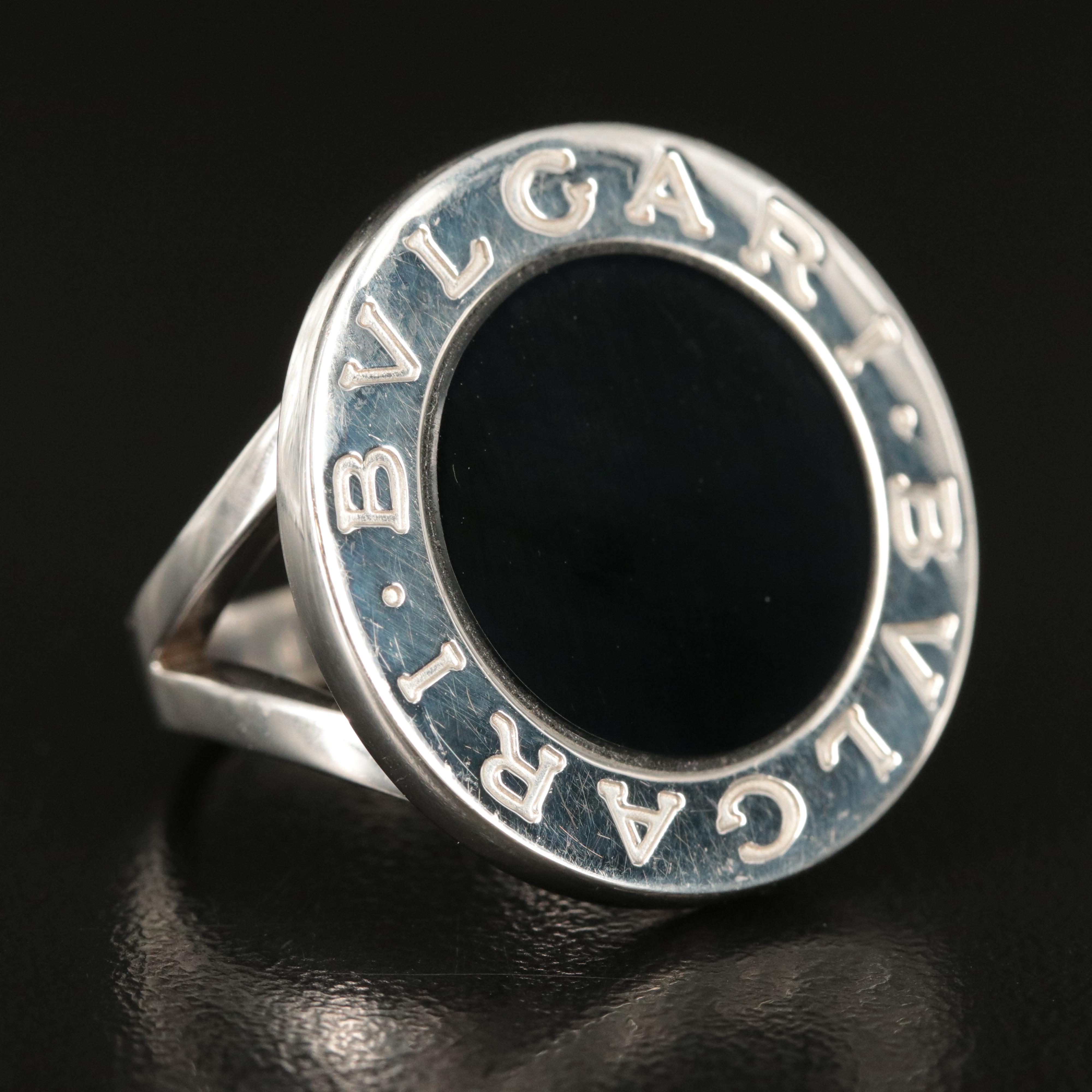 Bulgari 'BVLGARI' 18K Black Onyx Ring