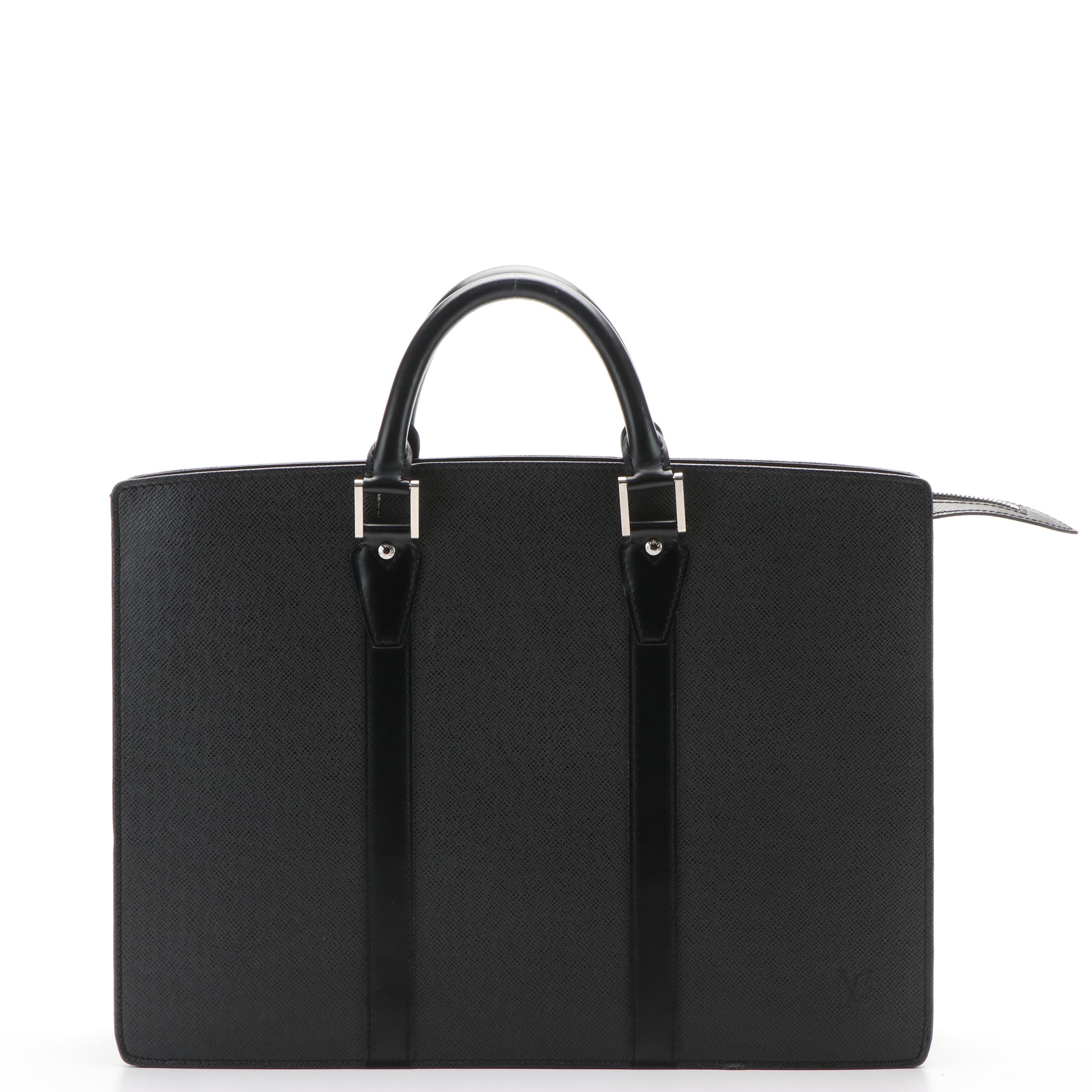 Louis Vuitton Porte Documents Voyage Black Taiga Leather Business Bag