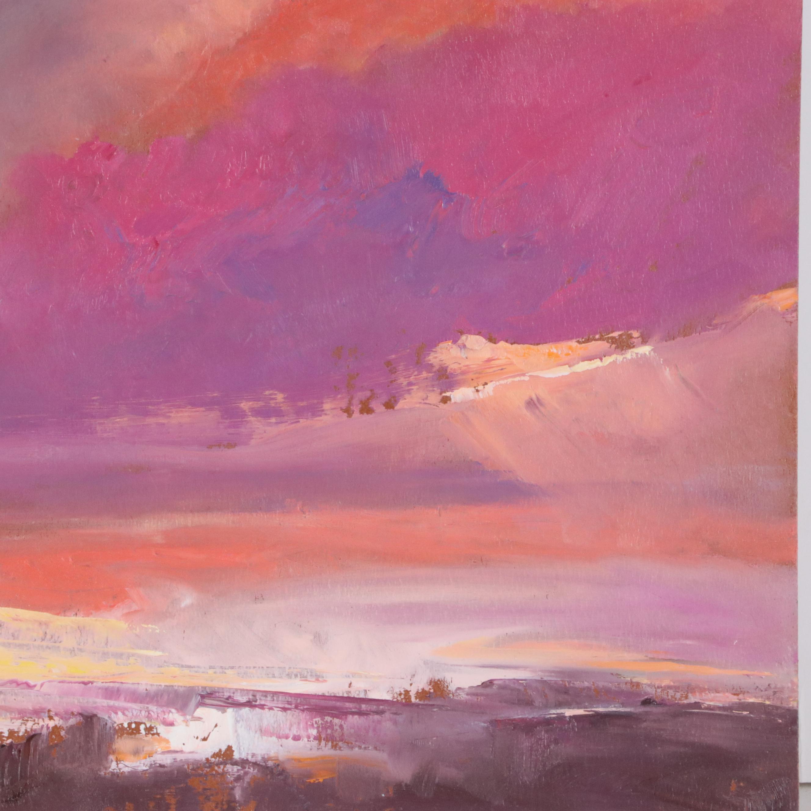 Rebecca Manns Sunset Landscape Oil Painting "Bohemian Skies," 21st Century