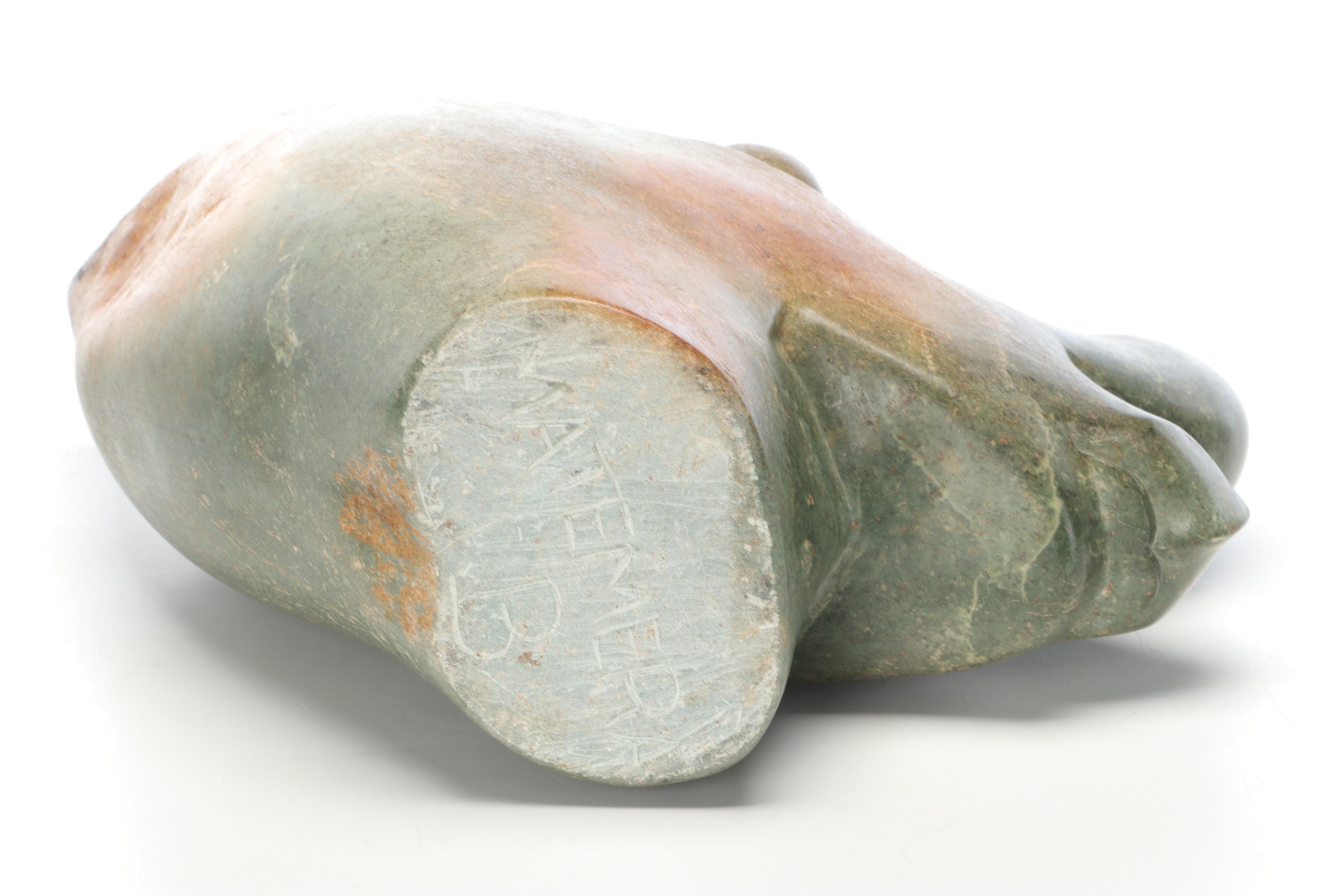 Bernard Matemera Carved Shona Sculpture of Rhino Head on Ashanti Stool