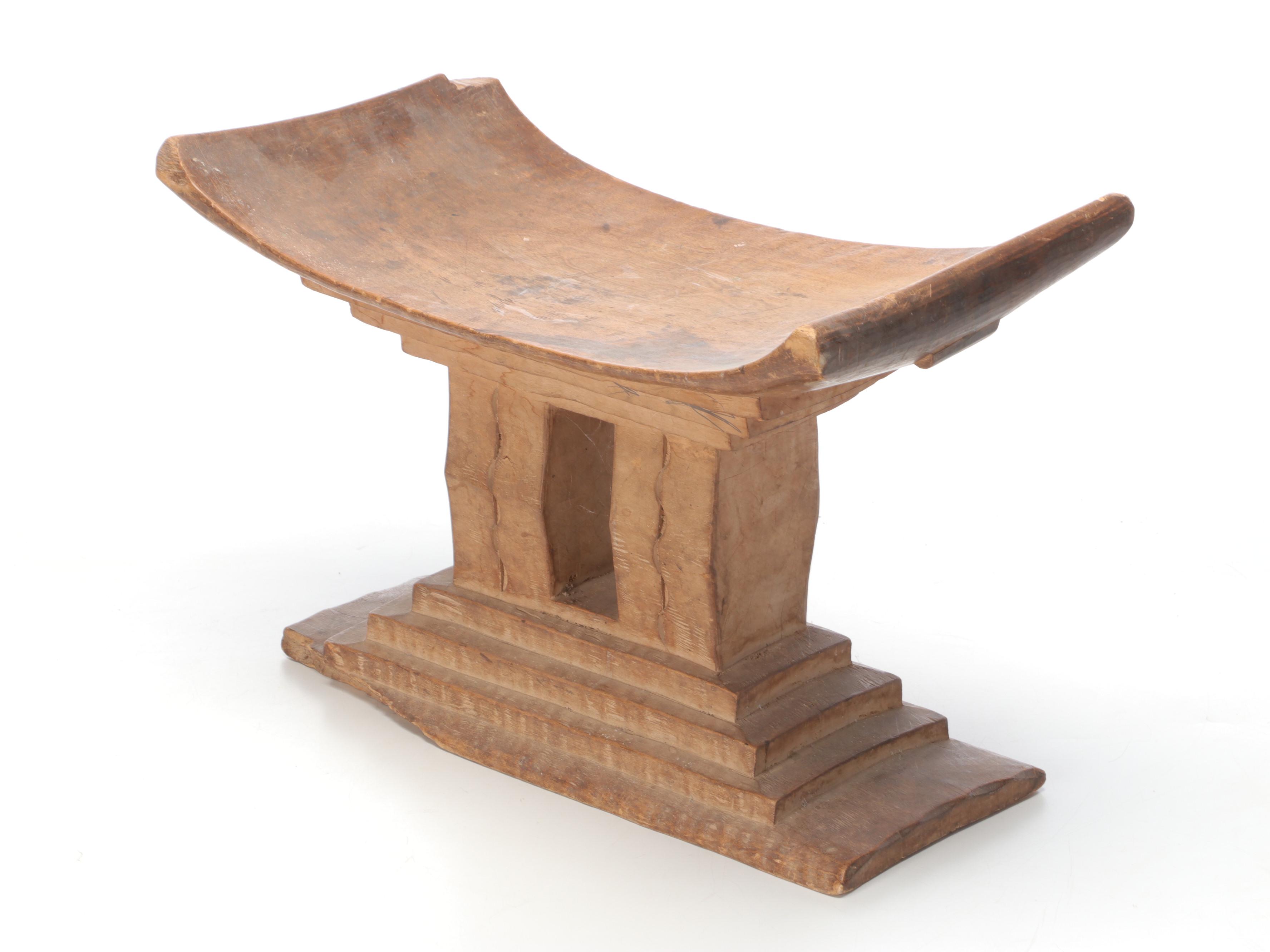 Bernard Matemera Carved Shona Sculpture of Rhino Head on Ashanti Stool