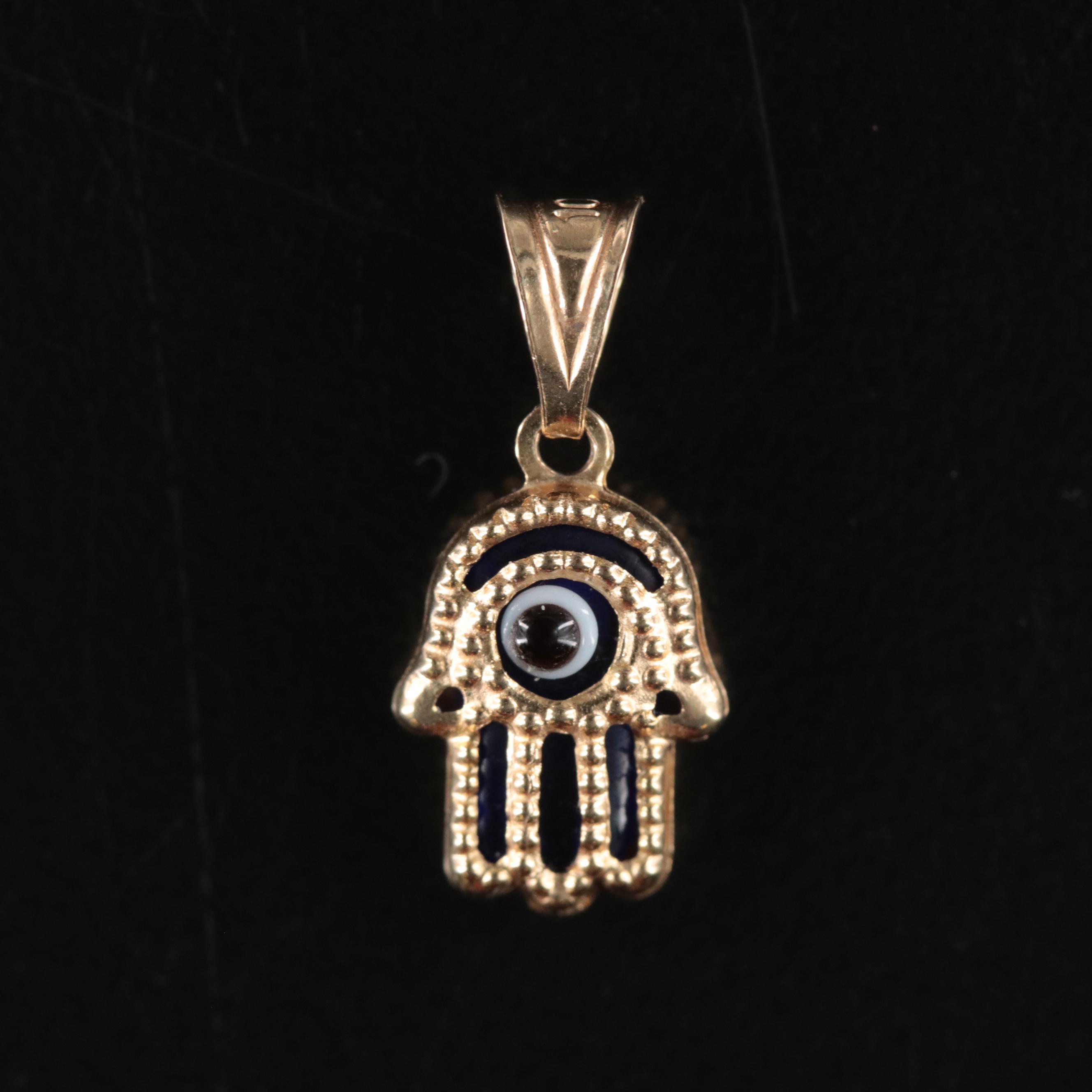 10K Enamel Hamsa Pendant