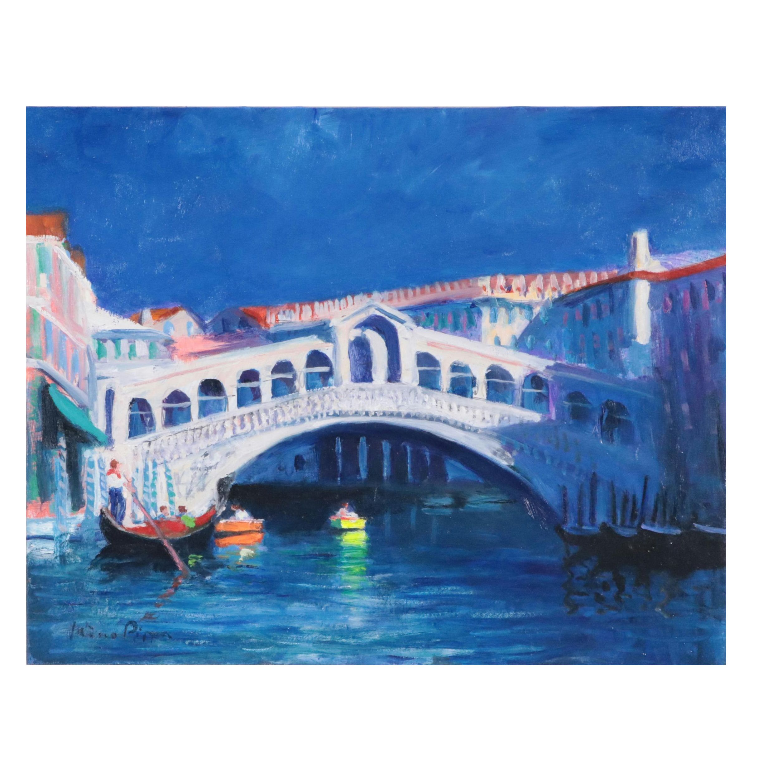 Nino Pippa Landscape Oil Painting "Venice Rialto Bridge," 2015