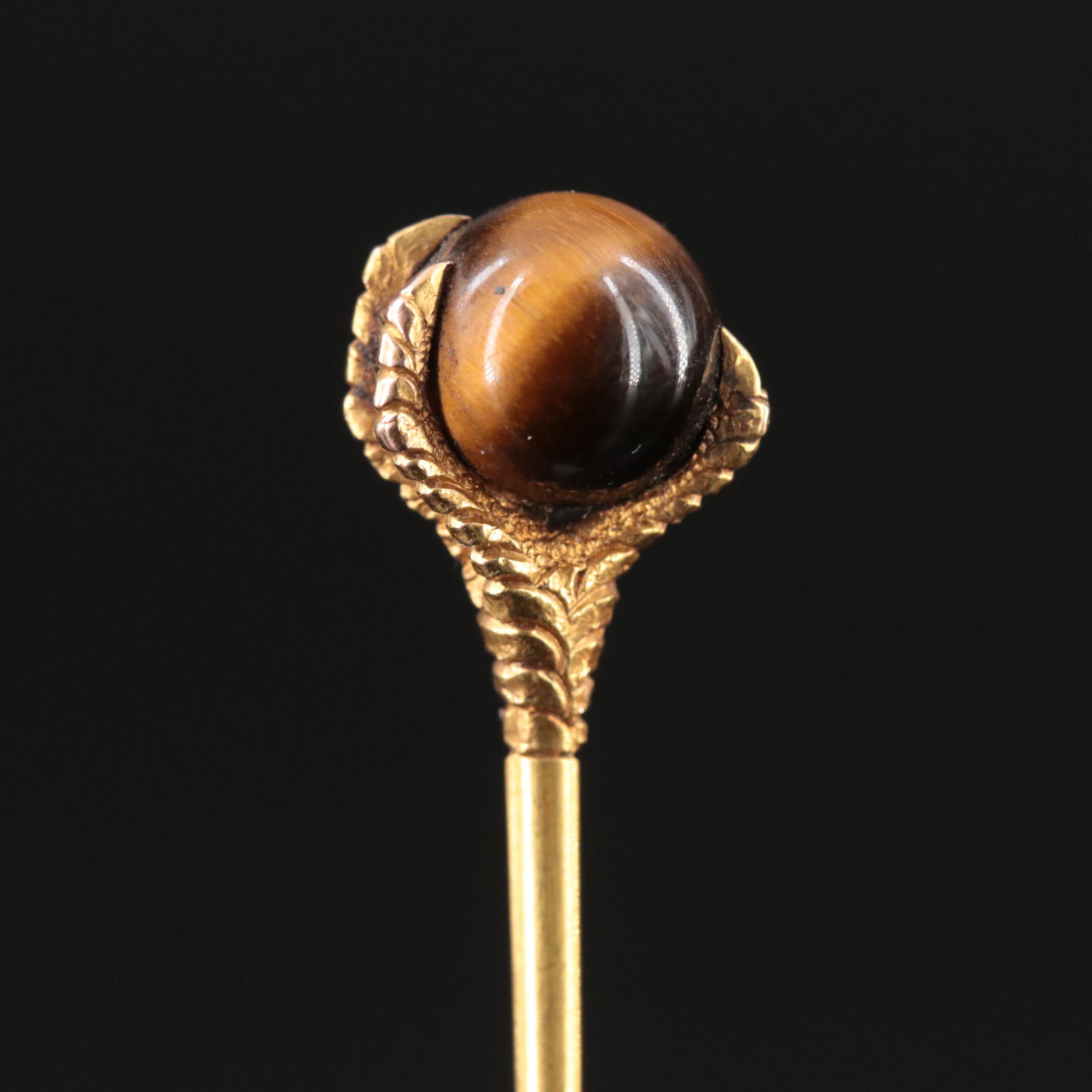 Victorian 14K Tiger's Eye Claw Stickpin