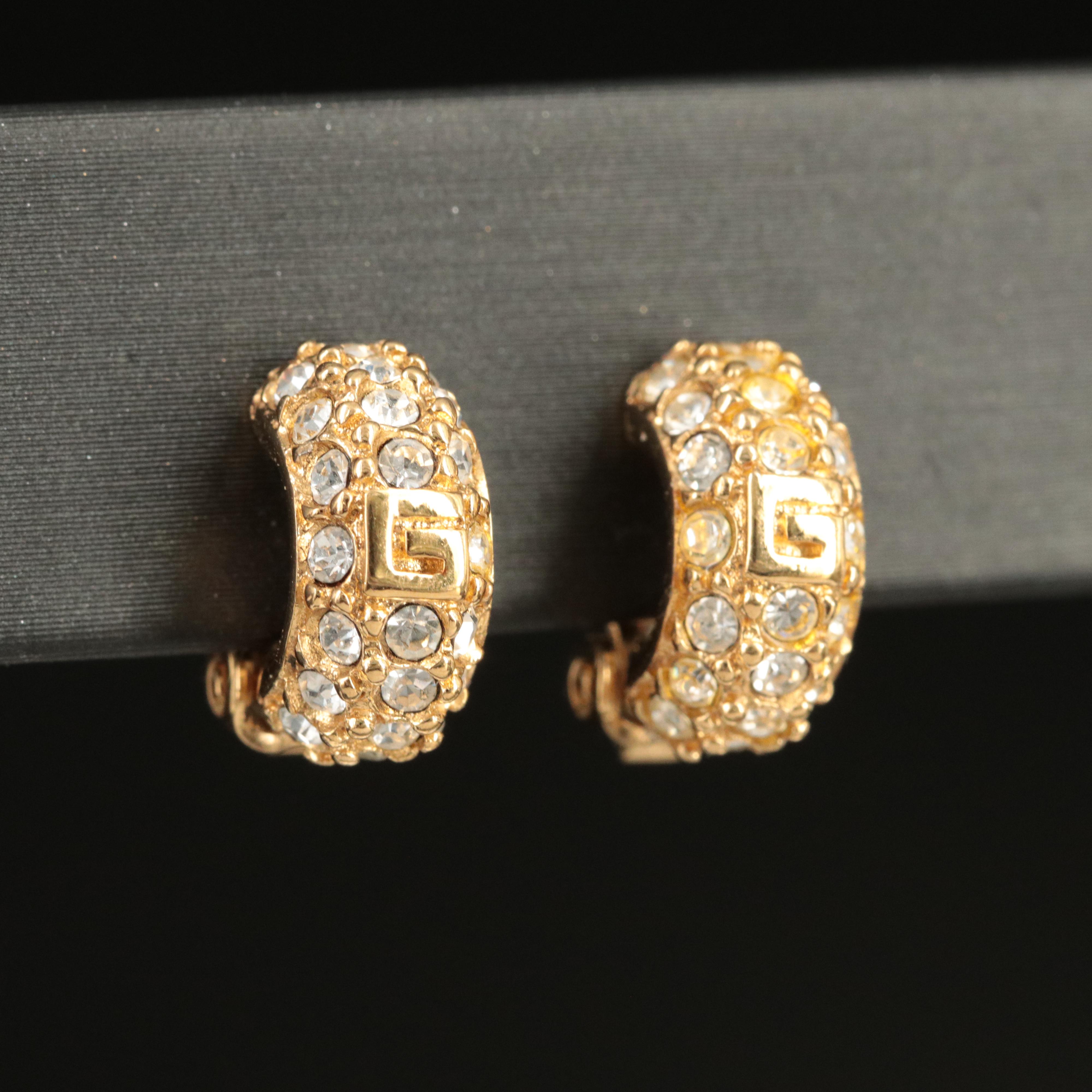 Givenchy G Logo Rhinestone Clip Earrings