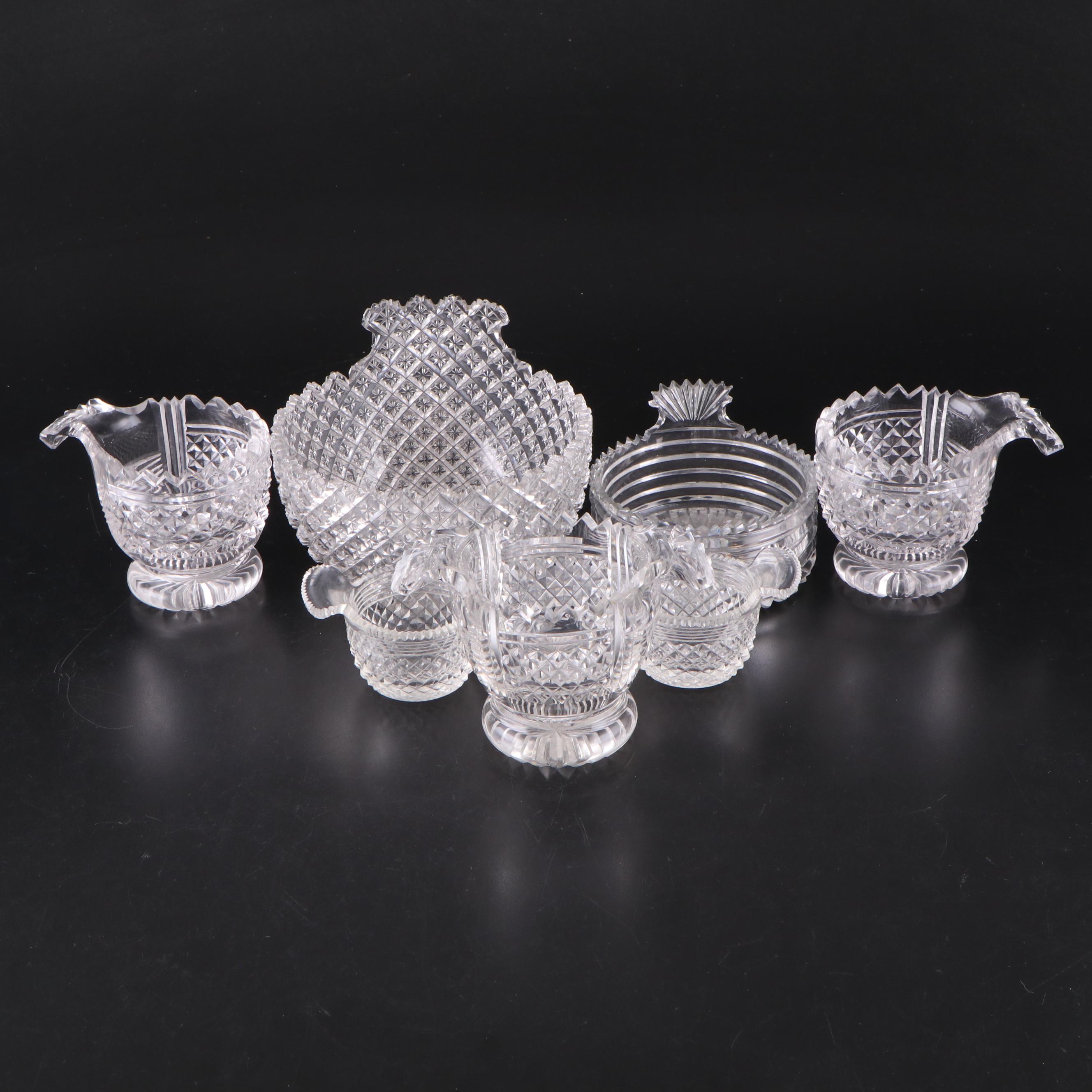 Irish Cut Glass Footed Two-Handled and Other Piggins, Early to Mid 19th Century