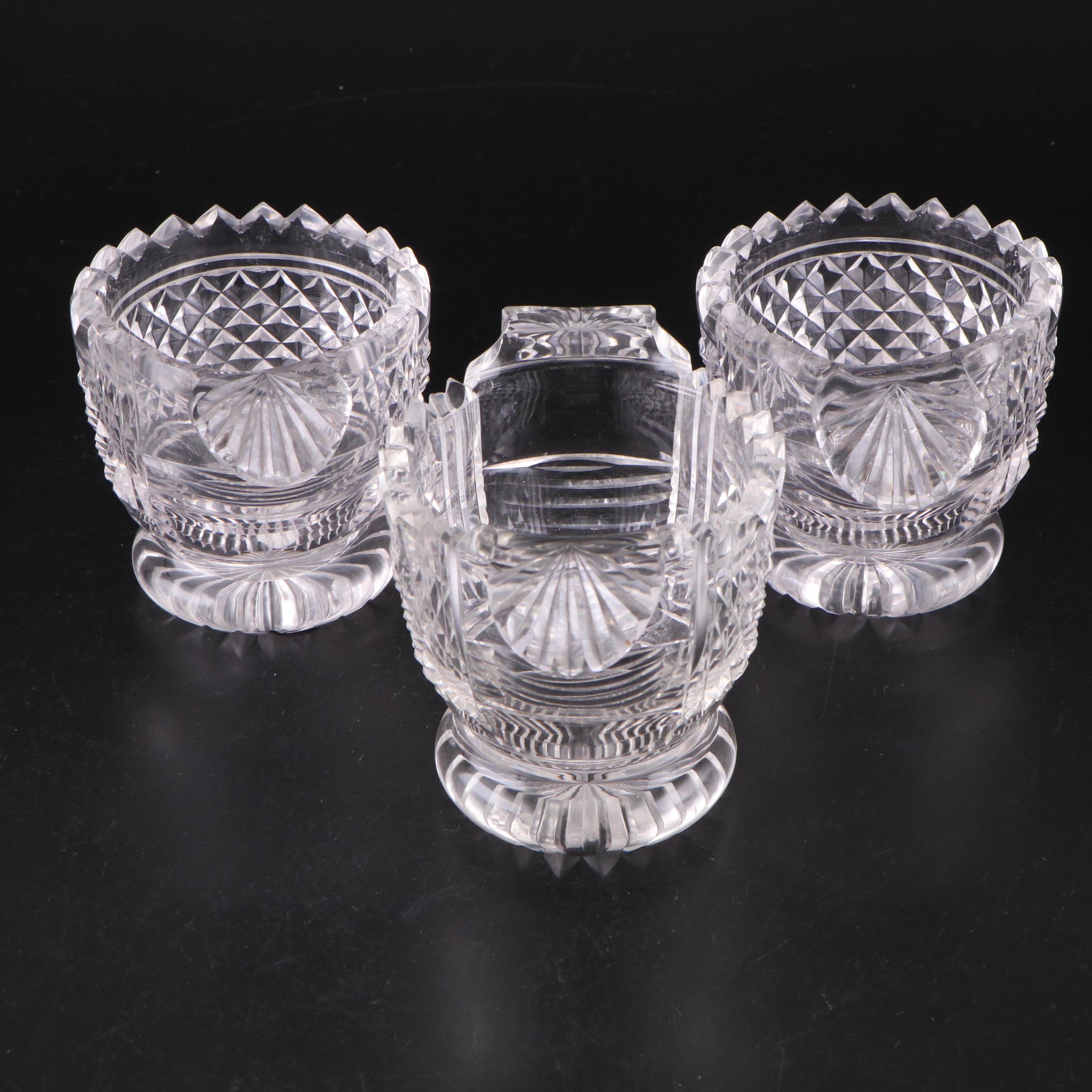 Irish Cut Glass Footed Two-Handled and Other Piggins, Early to Mid 19th Century