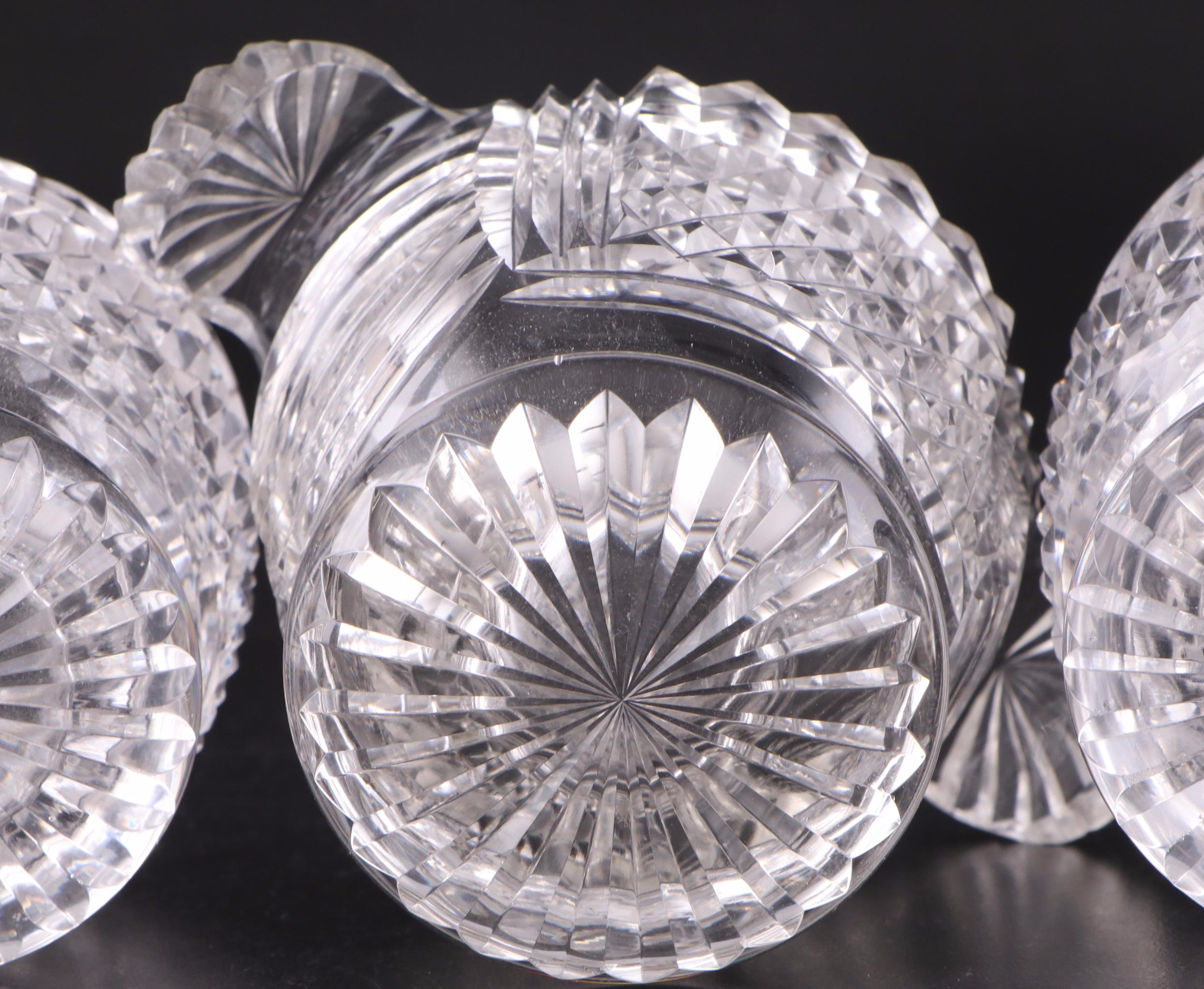 Irish Cut Glass Footed Two-Handled and Other Piggins, Early to Mid 19th Century