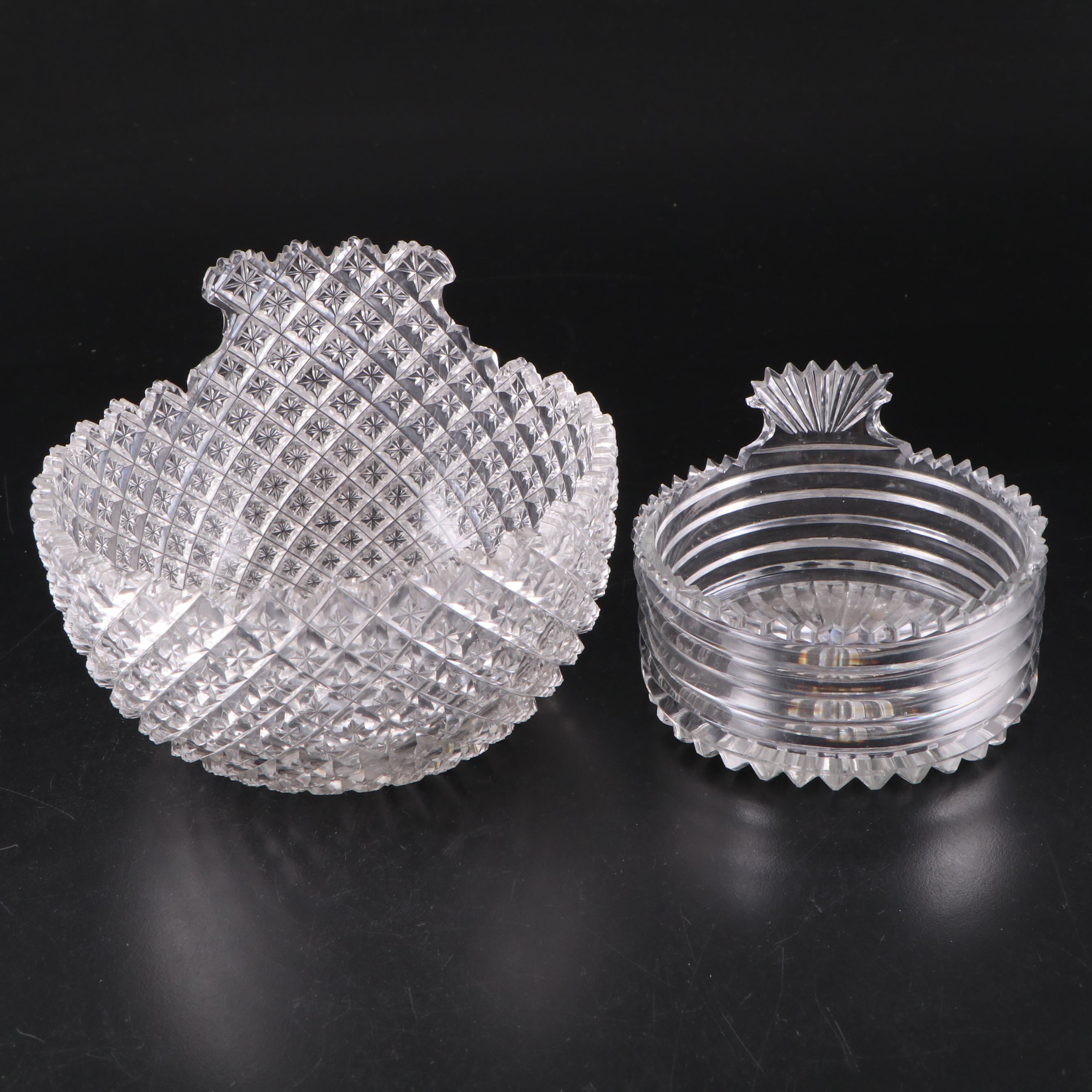 Irish Cut Glass Footed Two-Handled and Other Piggins, Early to Mid 19th Century