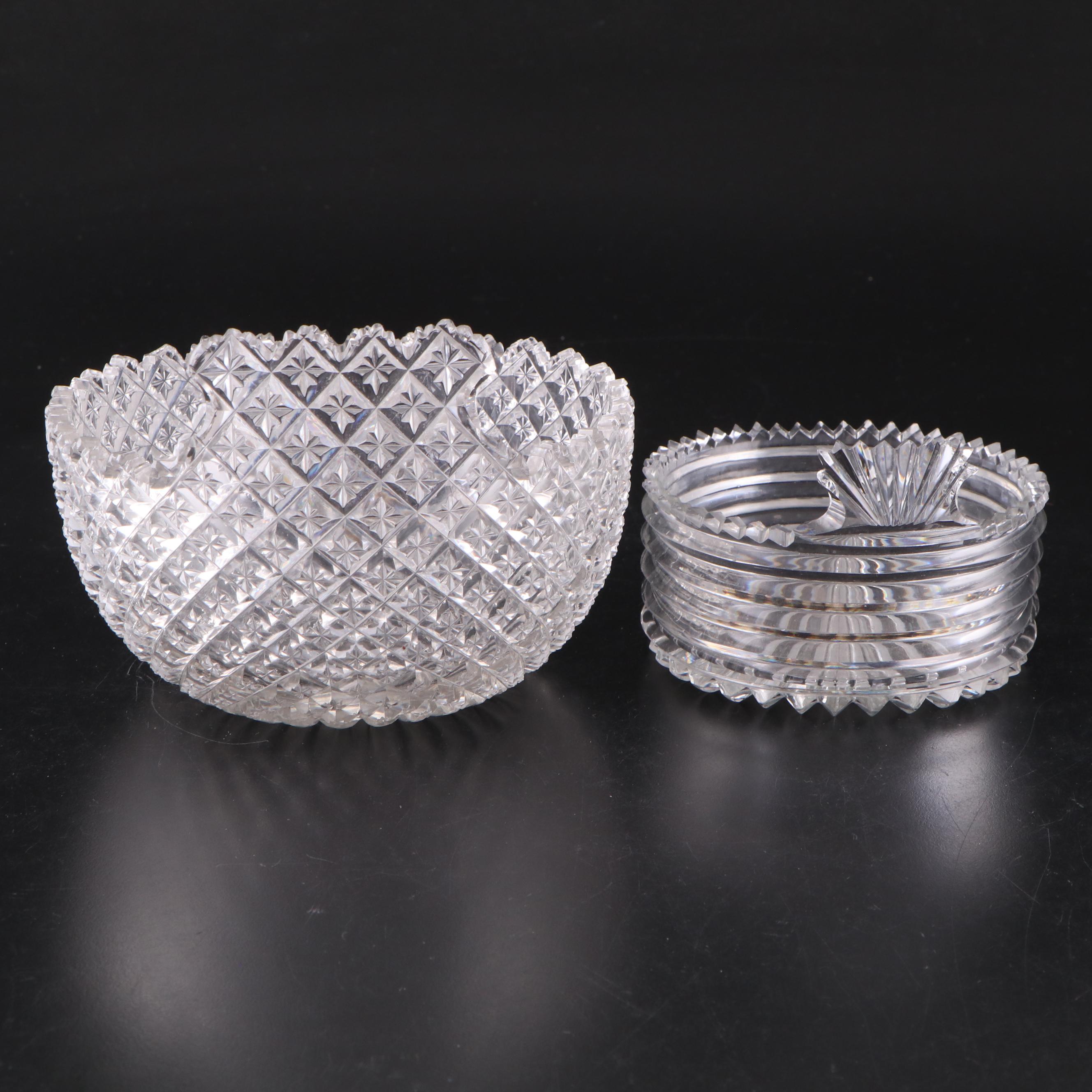 Irish Cut Glass Footed Two-Handled and Other Piggins, Early to Mid 19th Century