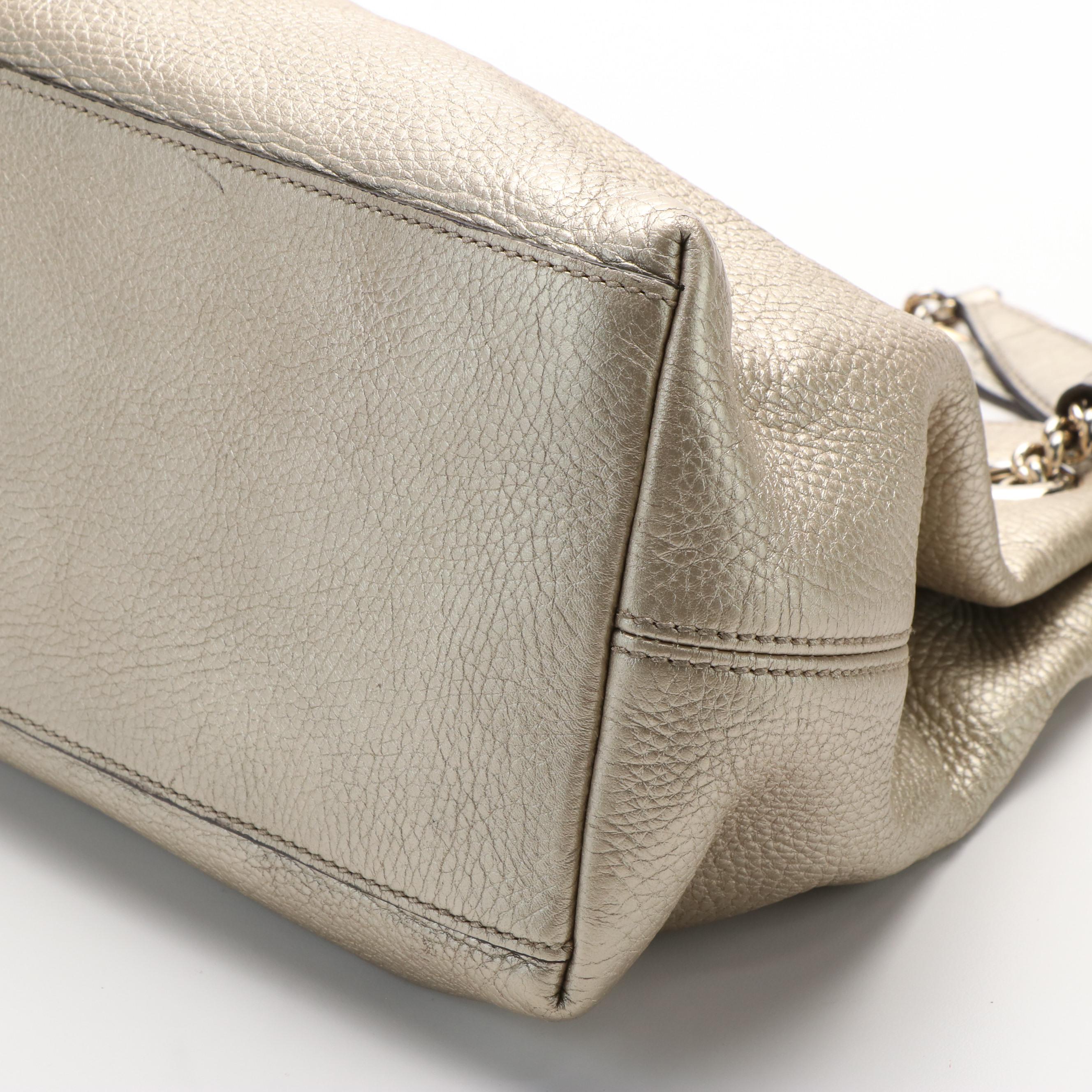 Gucci  Soho Metallic Beige Pebbled Leather Chain Tote Bag