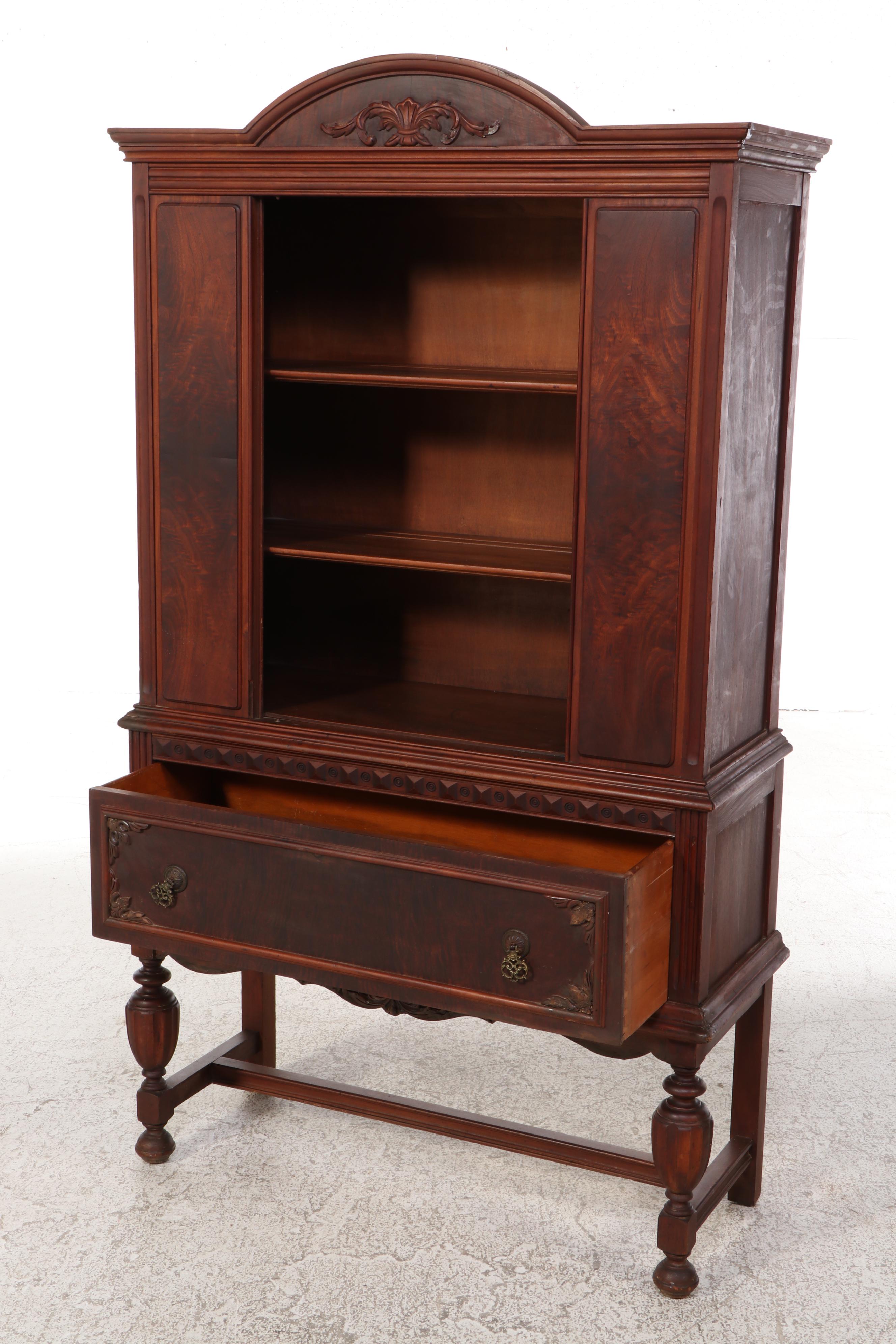 Jacobean Revival Walnut China Cabinet, circa 1930