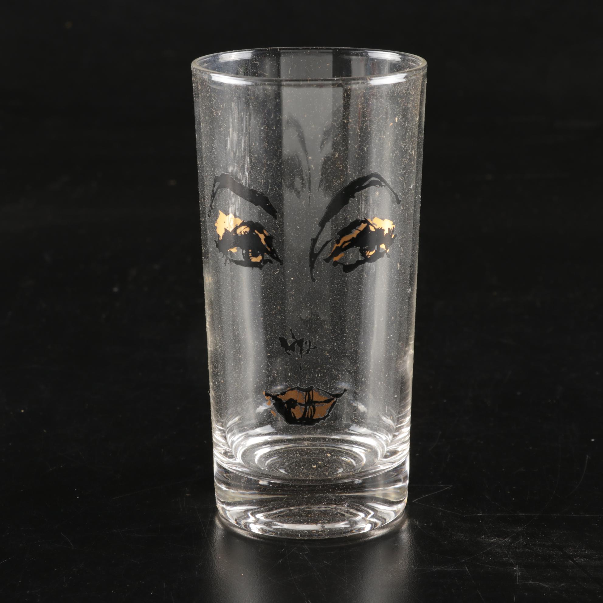 22K Gilded Highball Glass With Woman's Face, Set of Six