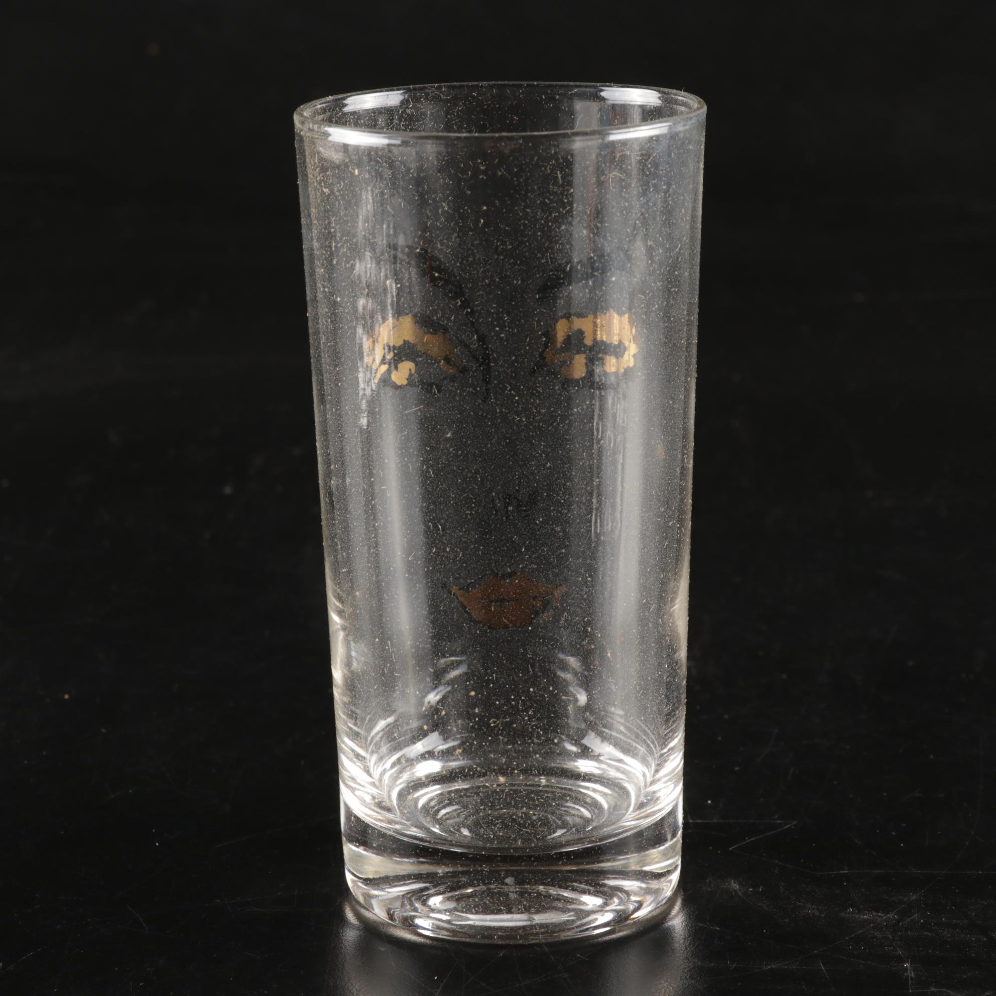 22K Gilded Highball Glass With Woman's Face, Set of Six