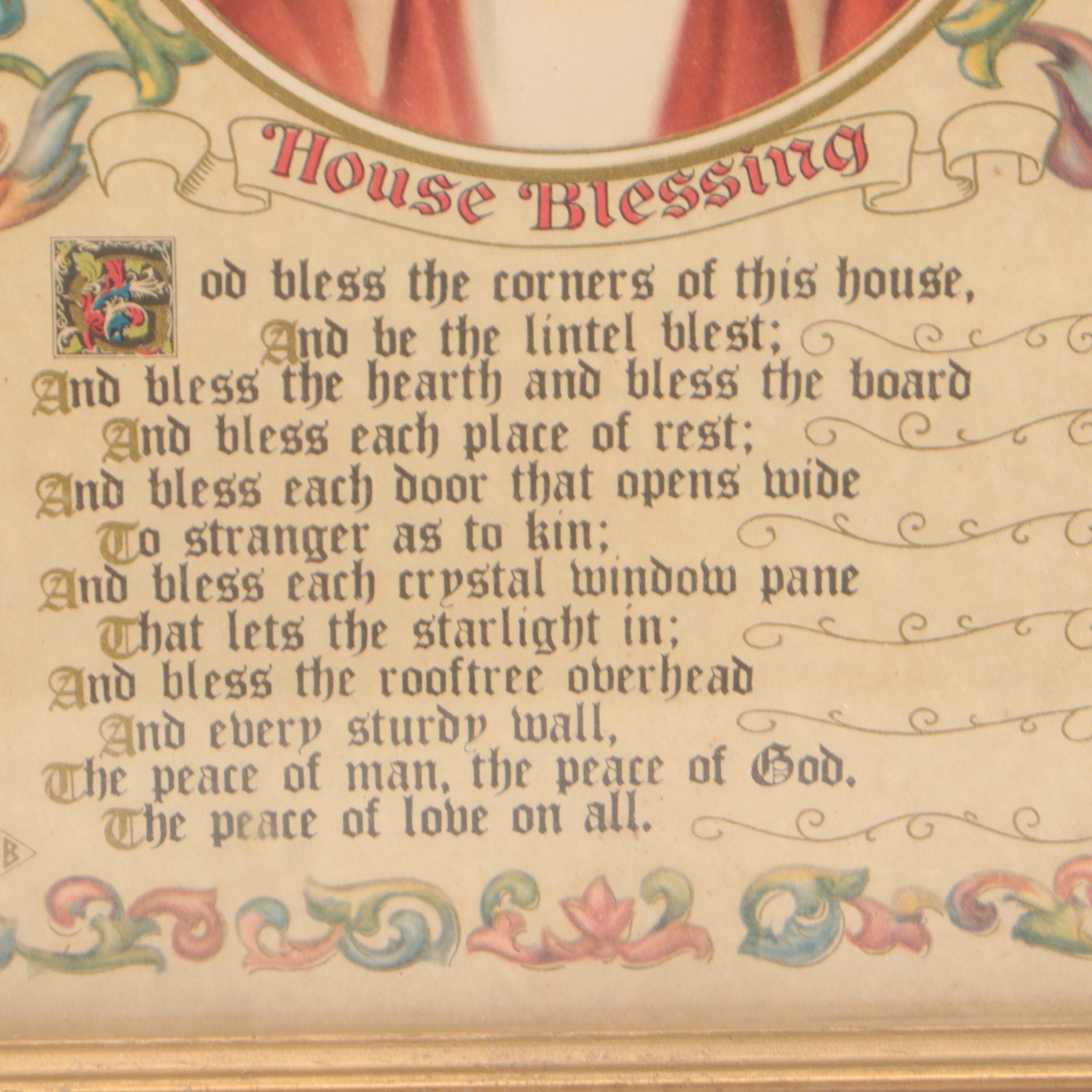 German Papier-mâché Nativity Set with Figurines and Framed House Blessing