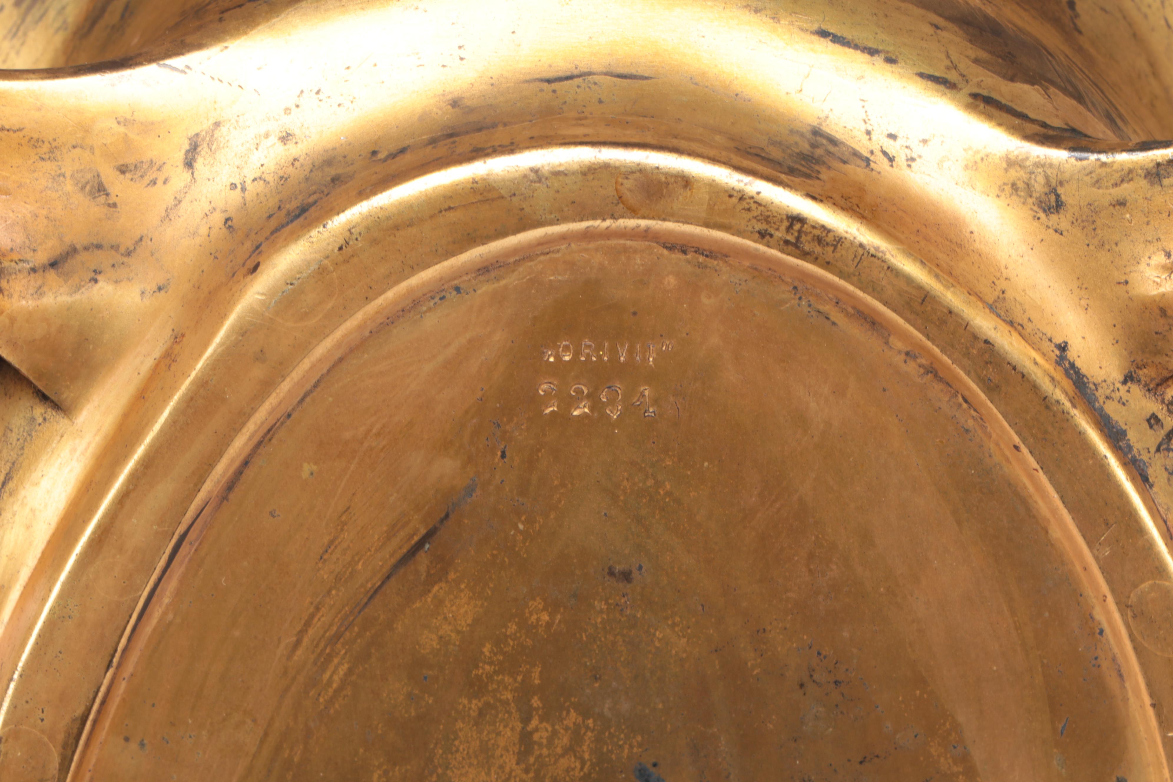 Orivit German Art Nouveau Gilt Metal Mounted Glass Centerpiece Bowl