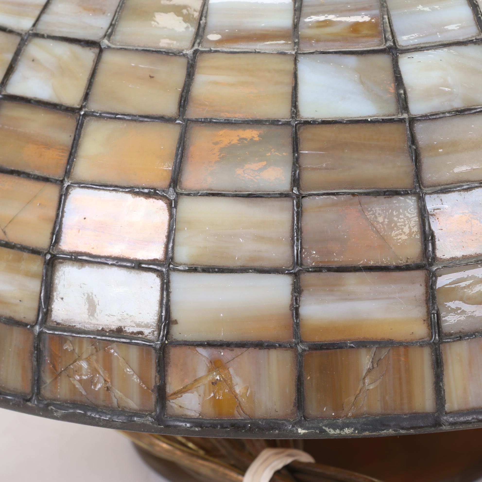 Late Victorian Slag Glass Shade and Partial Lamp Base with Stand, Early 20th C