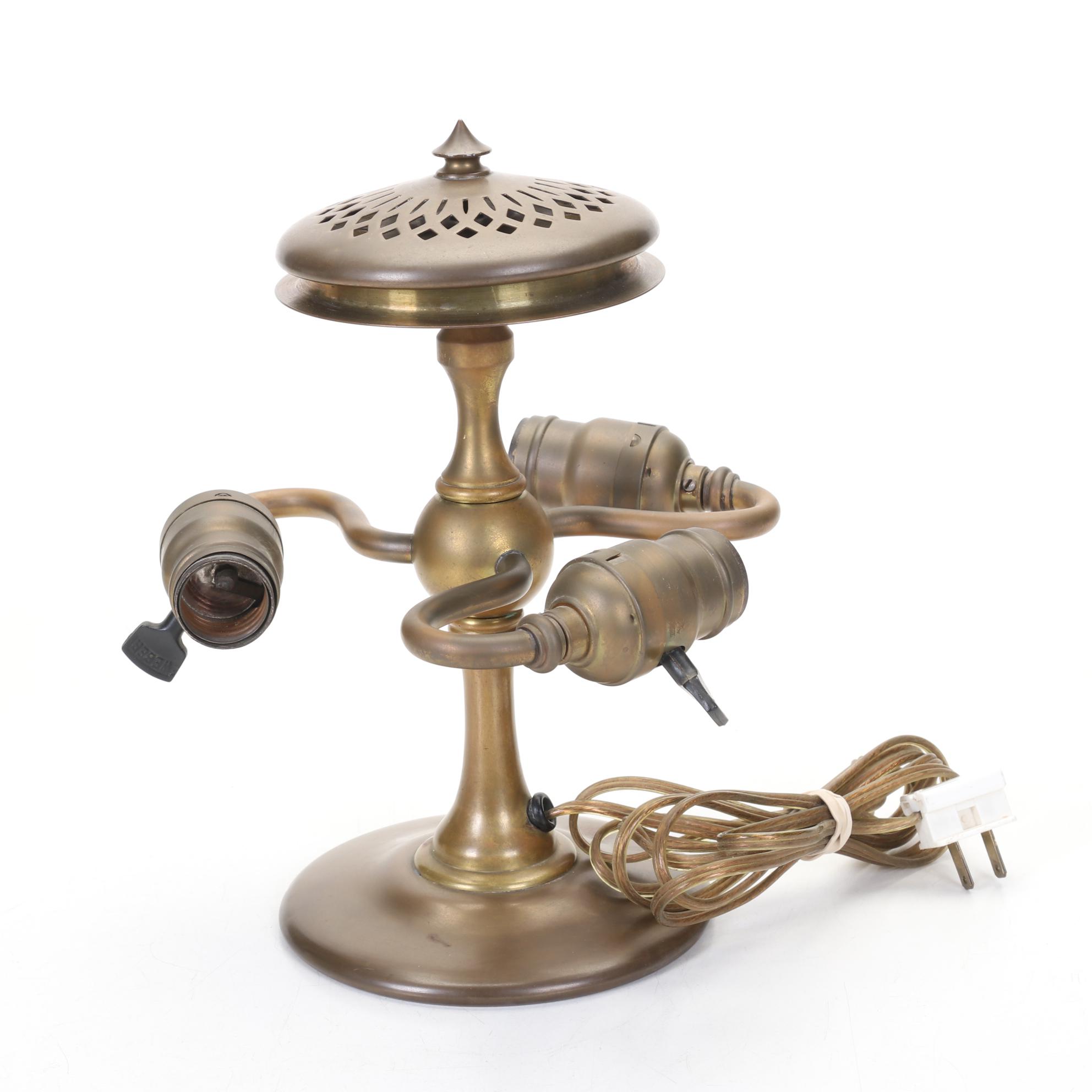 Late Victorian Slag Glass Shade and Partial Lamp Base with Stand, Early 20th C