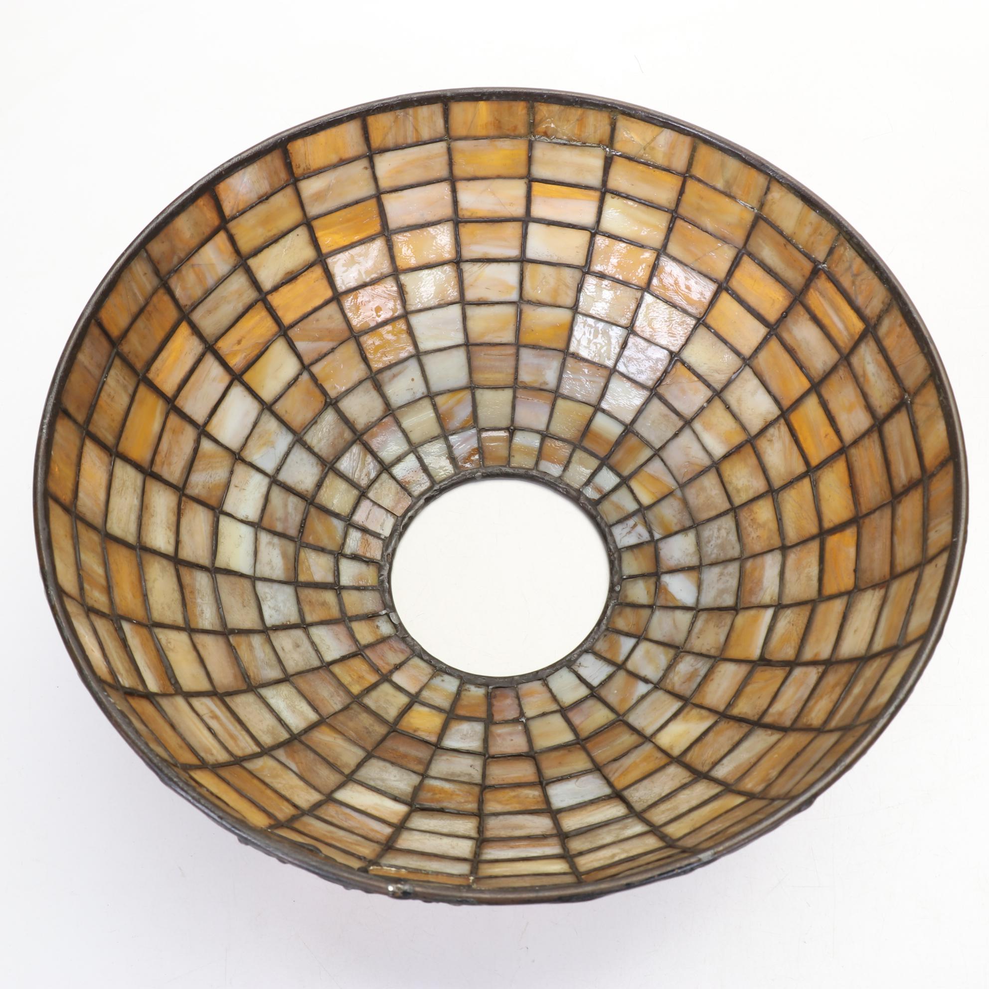 Late Victorian Slag Glass Shade and Partial Lamp Base with Stand, Early 20th C