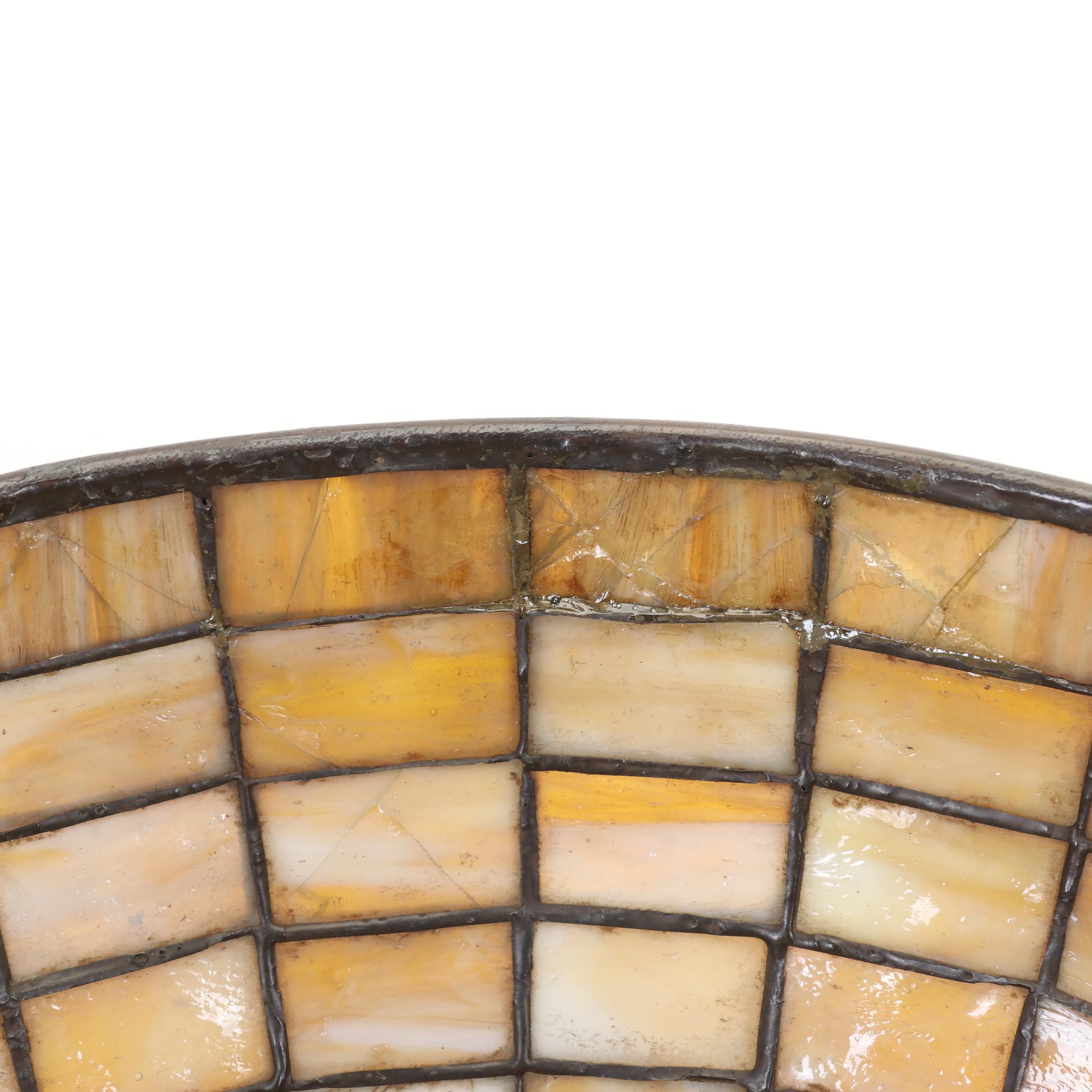 Late Victorian Slag Glass Shade and Partial Lamp Base with Stand, Early 20th C