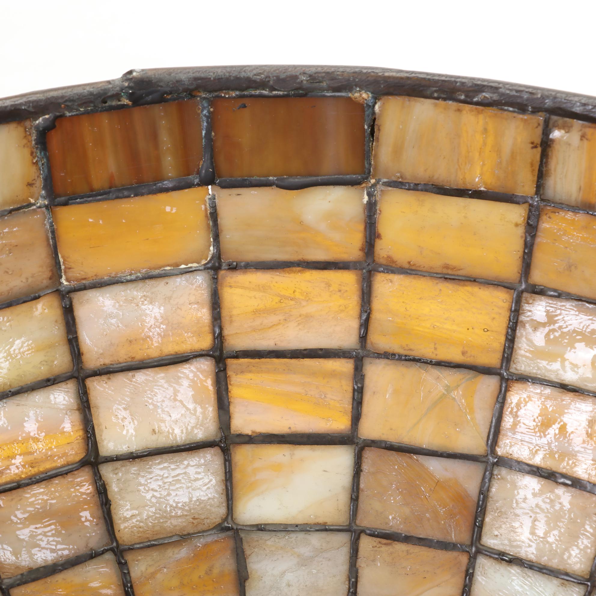 Late Victorian Slag Glass Shade and Partial Lamp Base with Stand, Early 20th C