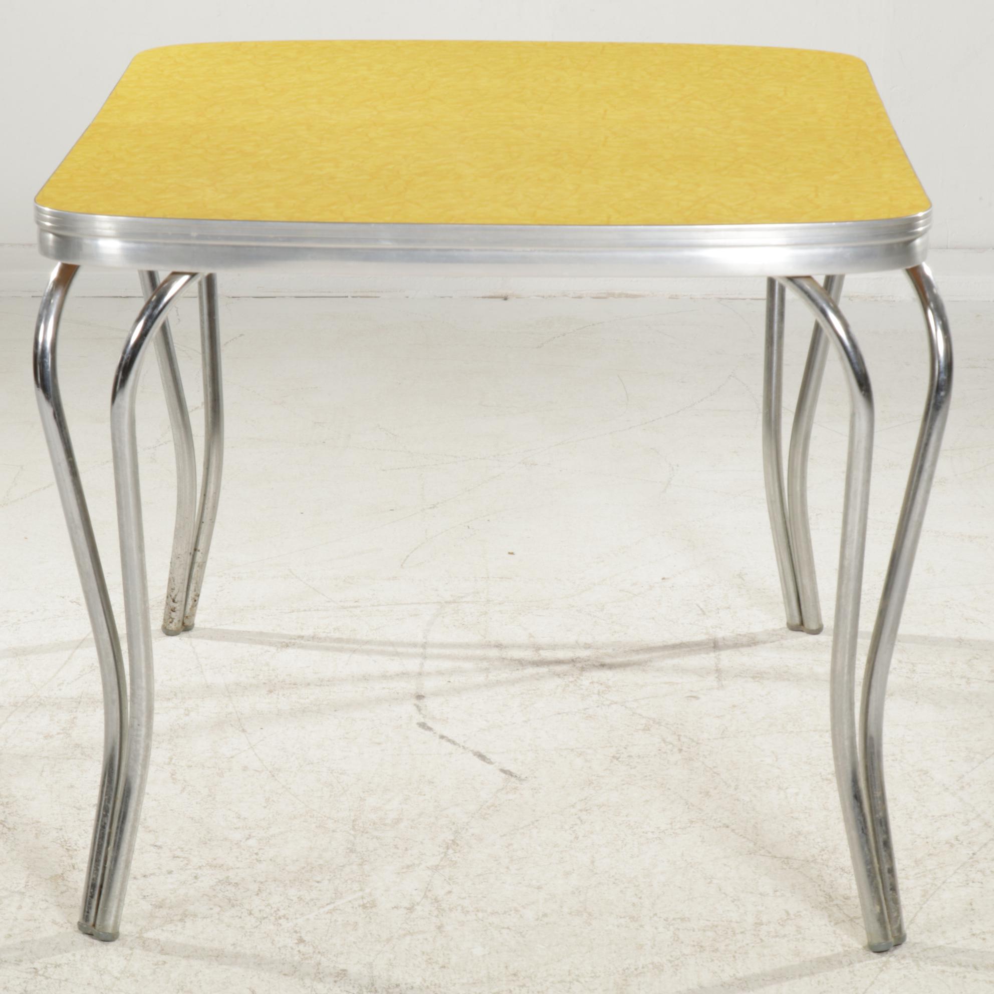 Louisville Chair Company Chrome and Yellow Laminate Top Dinette Table