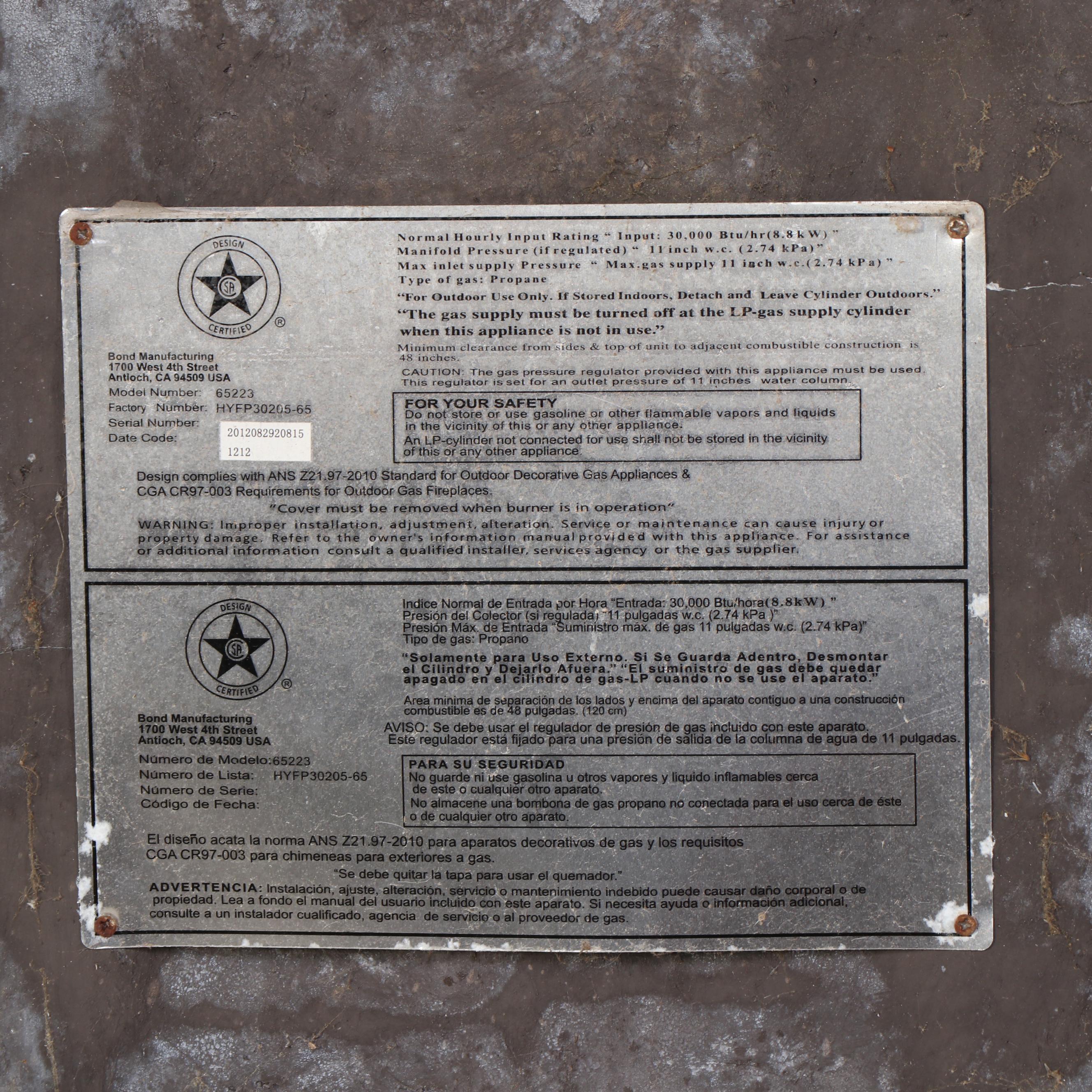 Bond Mfg. Canyon Ridge Fire Bowl