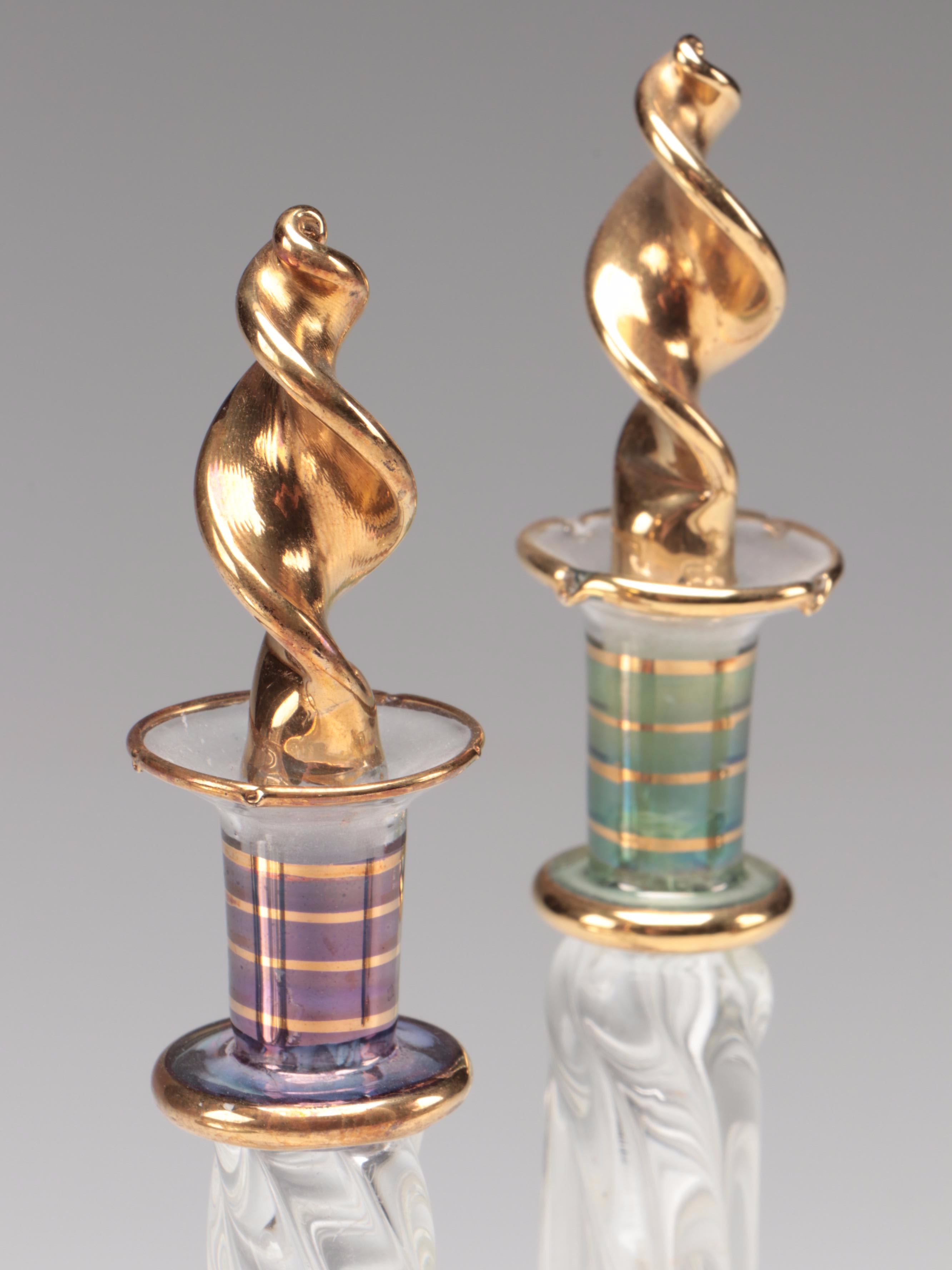 Sterling Silver Vanity Mirror/Tray with Egyptian Blown Glass Perfume Bottles