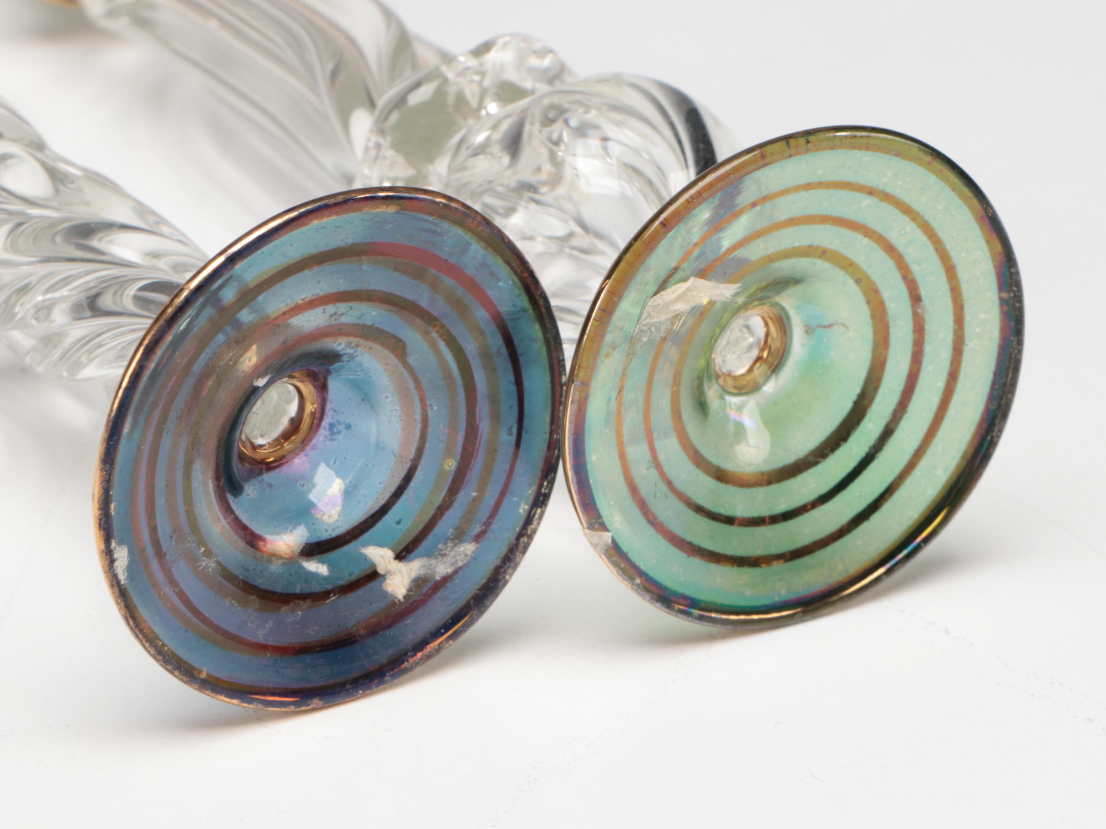 Sterling Silver Vanity Mirror/Tray with Egyptian Blown Glass Perfume Bottles